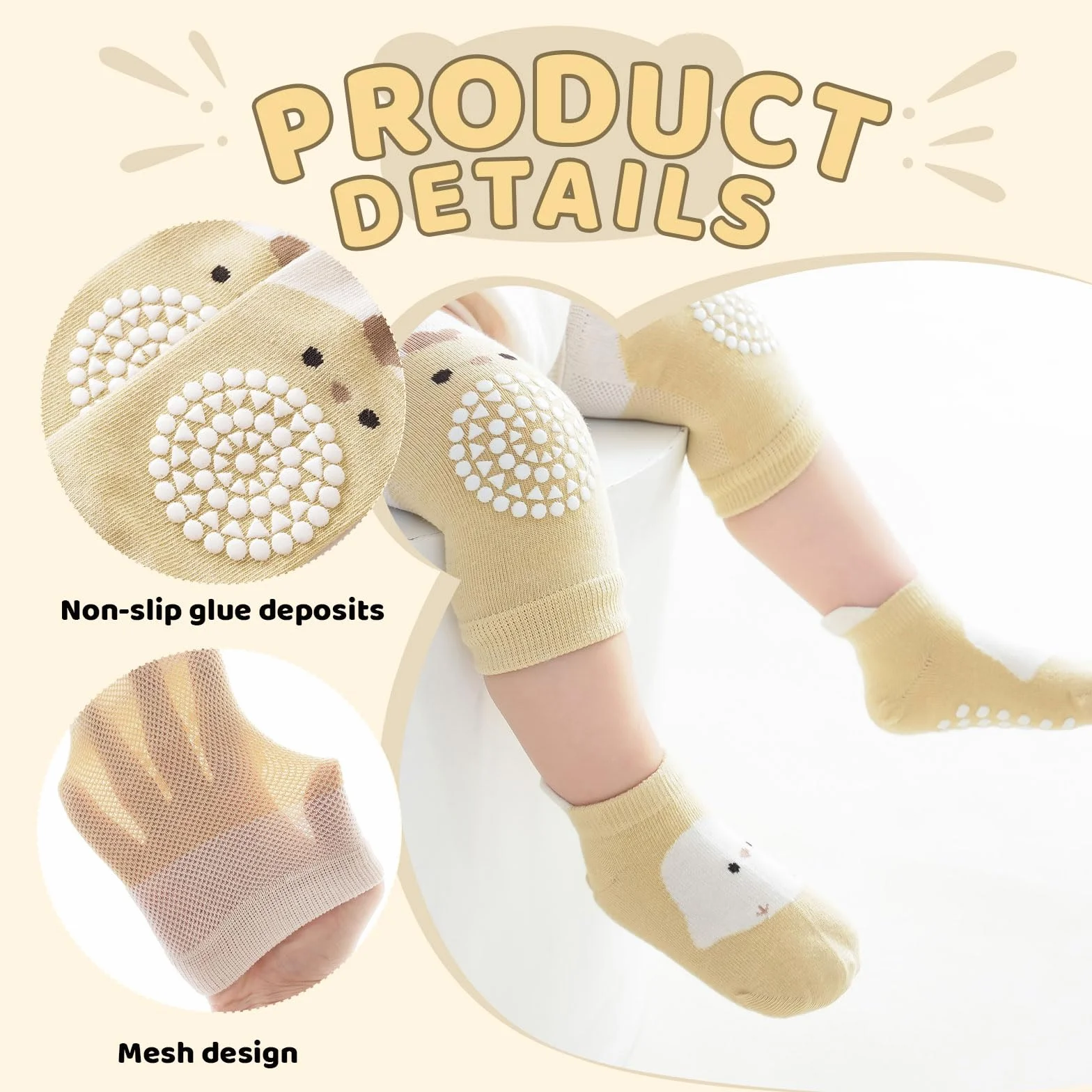 Genouillères et chaussettes pour bébé, ensemble rampant 0-12 mois, 3 paires
