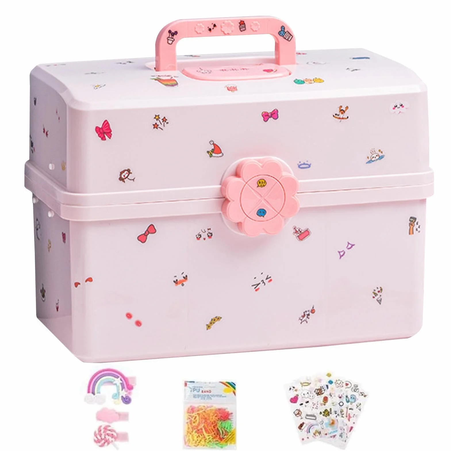 Boîte de rangement pour accessoires de cheveux enfants 3 couches étui à bijoux petite fille