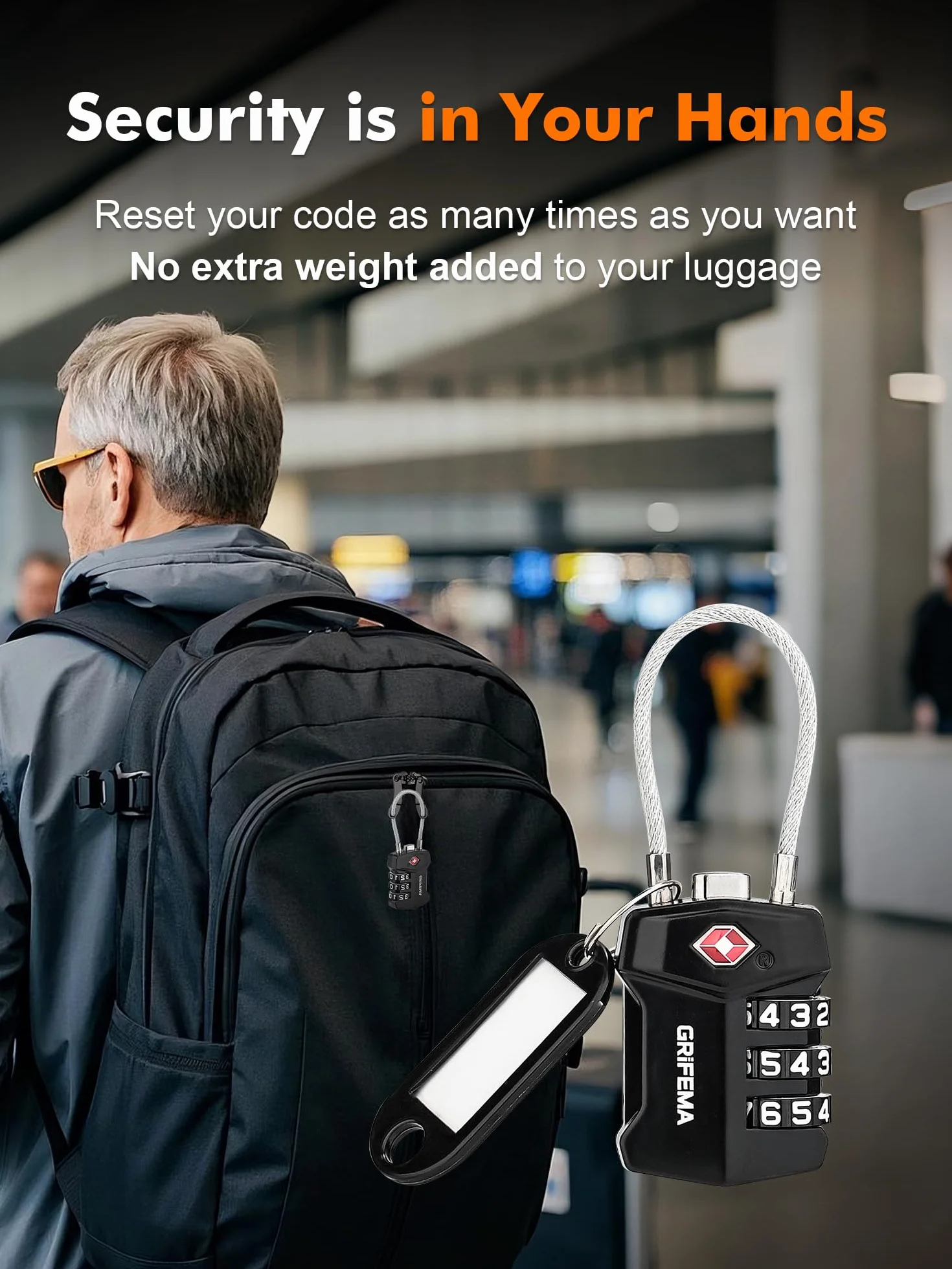 GRIFEMA Cadenas à Combinaison 3 Chiffres TSA, Câble Flexible Antivol Valise Bagages