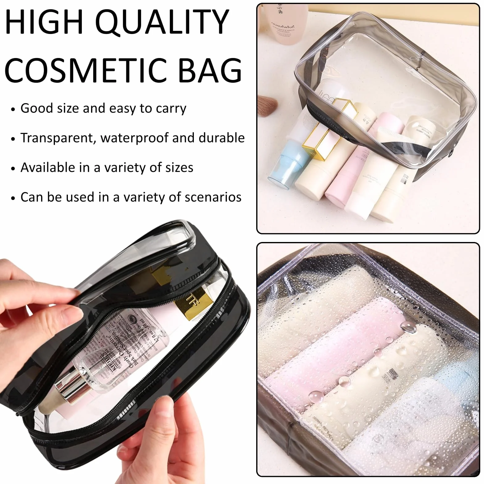 KEYRI 4 Pièces Trousse de Toilette Transparente Étanche Trousse de Voyage TSA Kit Voyage Avion Sac Cosmétiques Noir
