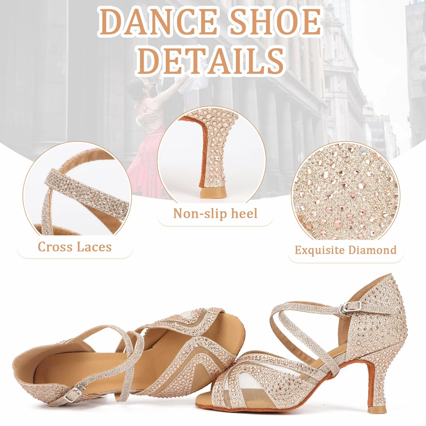 Chaussures de Danse Femmes Latine Salsa Tango avec Strass