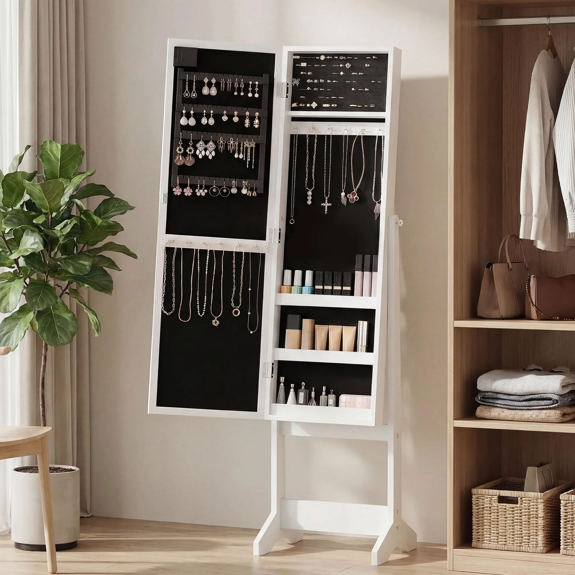 HOMCOM Armoire à bijoux avec miroir et éclairage LED blanc
