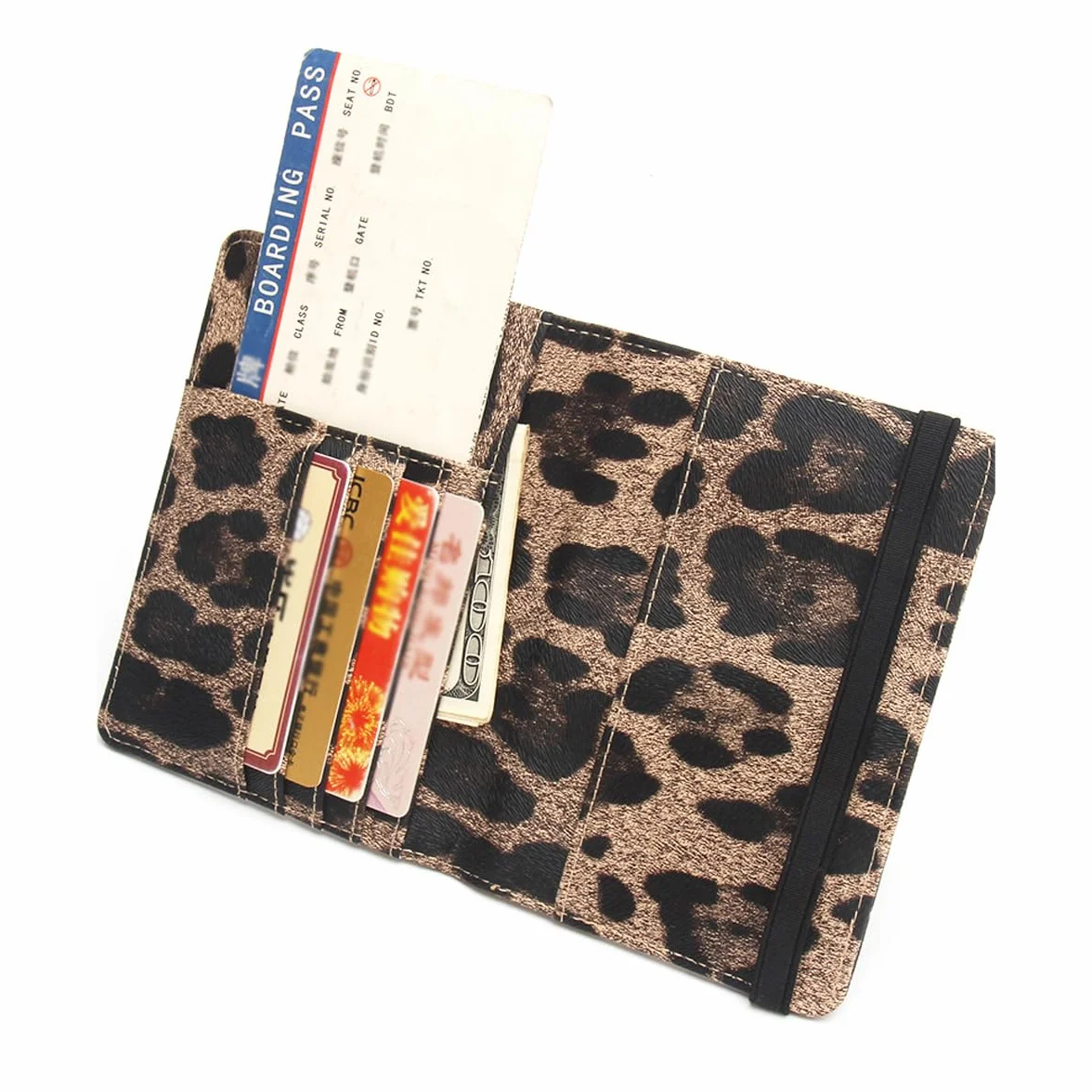 Porte-passeport imprimé léopard en PU léger pour femme antivol