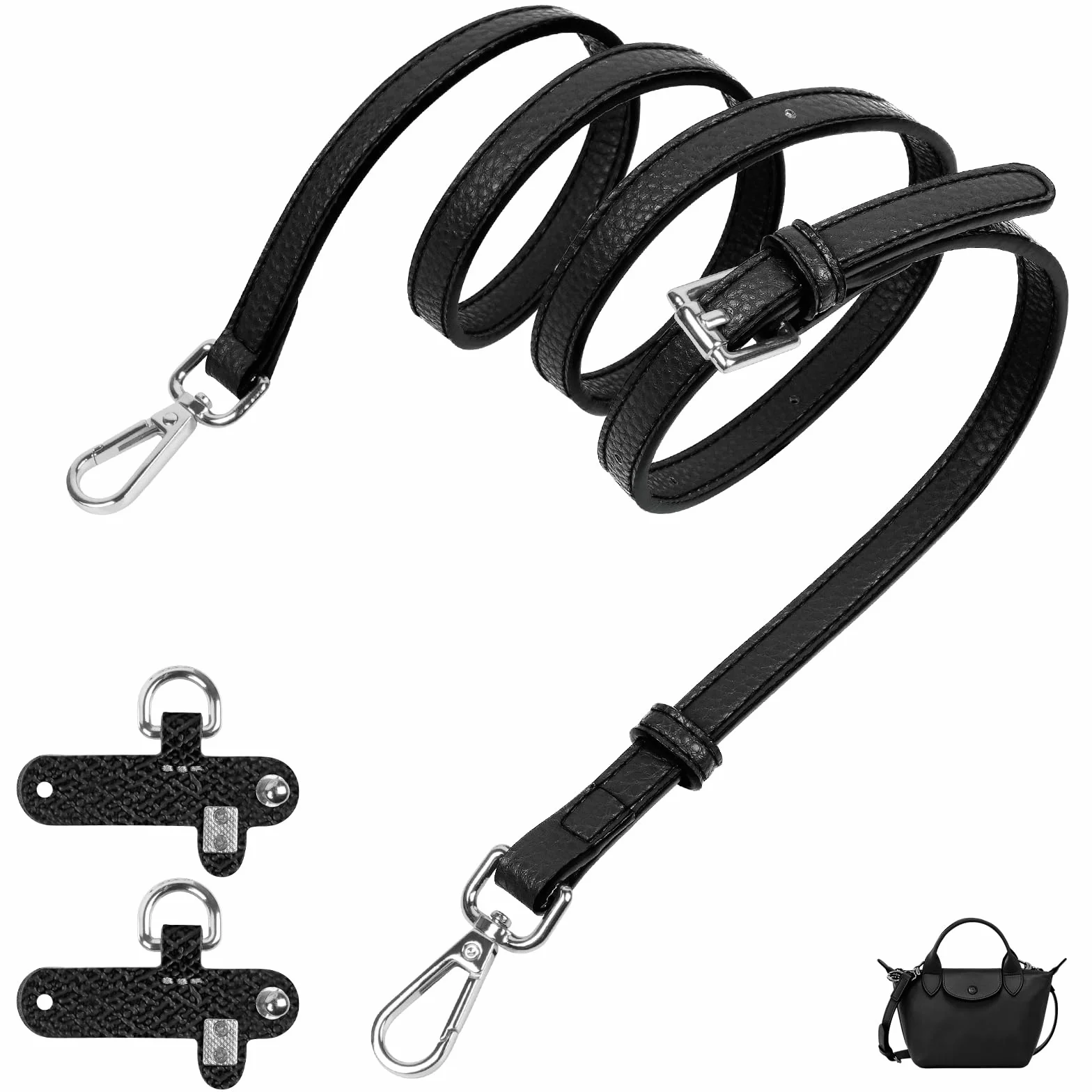 Bandoulière pour Sac Longchamp, Réglable en Cuir Mini sans Boucle, Lanière avec 2 Adaptateurs