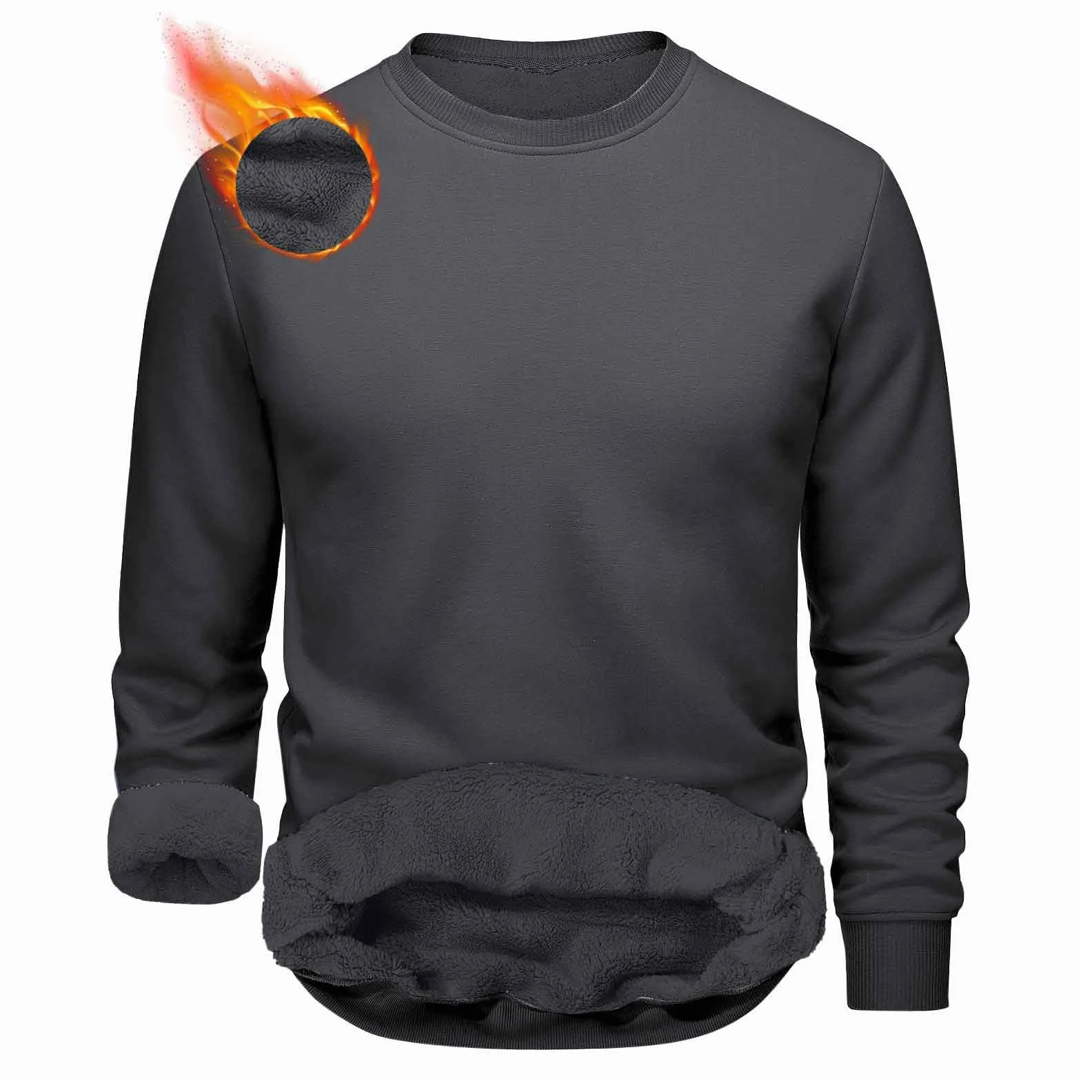 Pull homme col rond d'hiver épais thermique doublé manches longues polaire chaud
