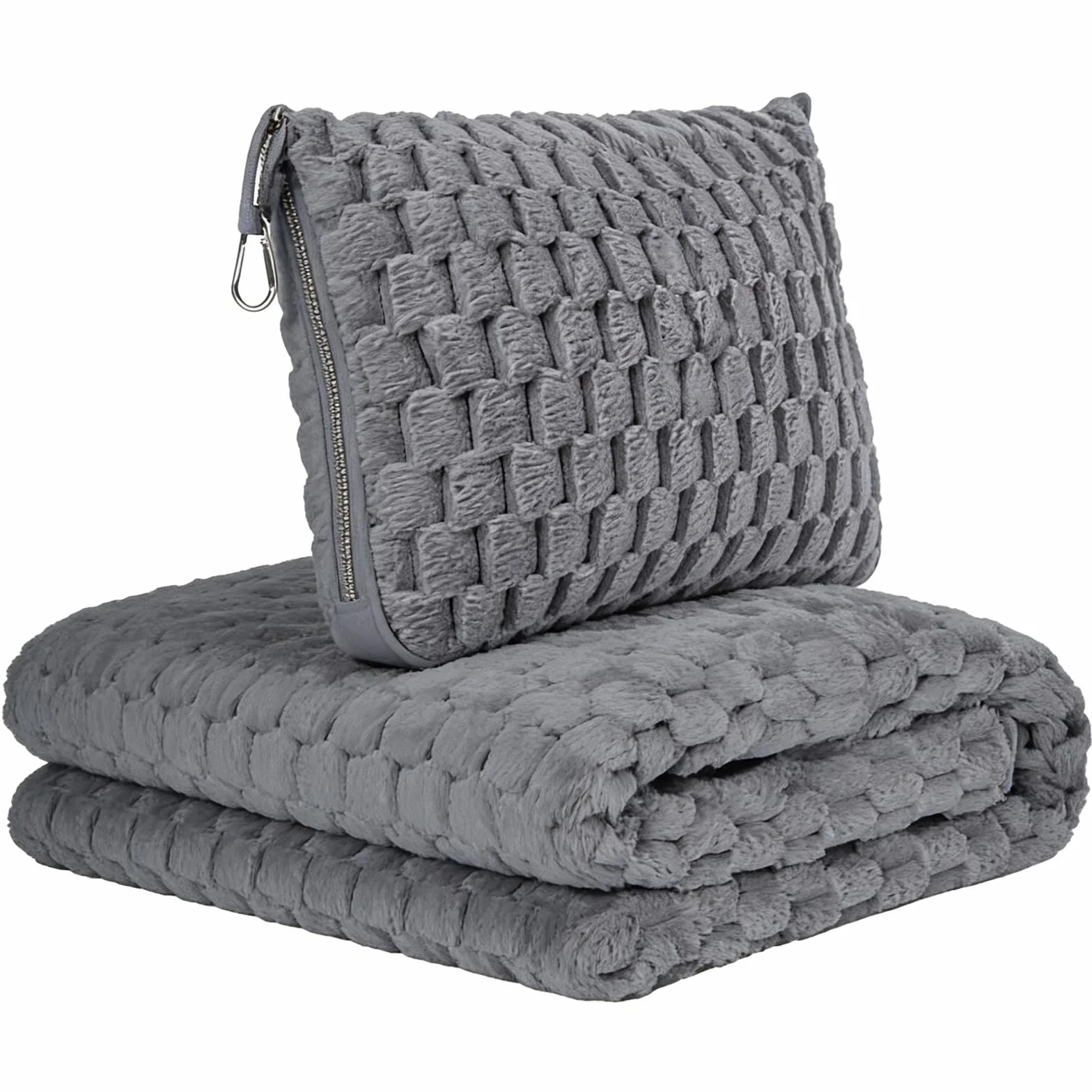 Couverture de voyage compacte pliable en flanelle douce pour avion voiture oreiller gris
