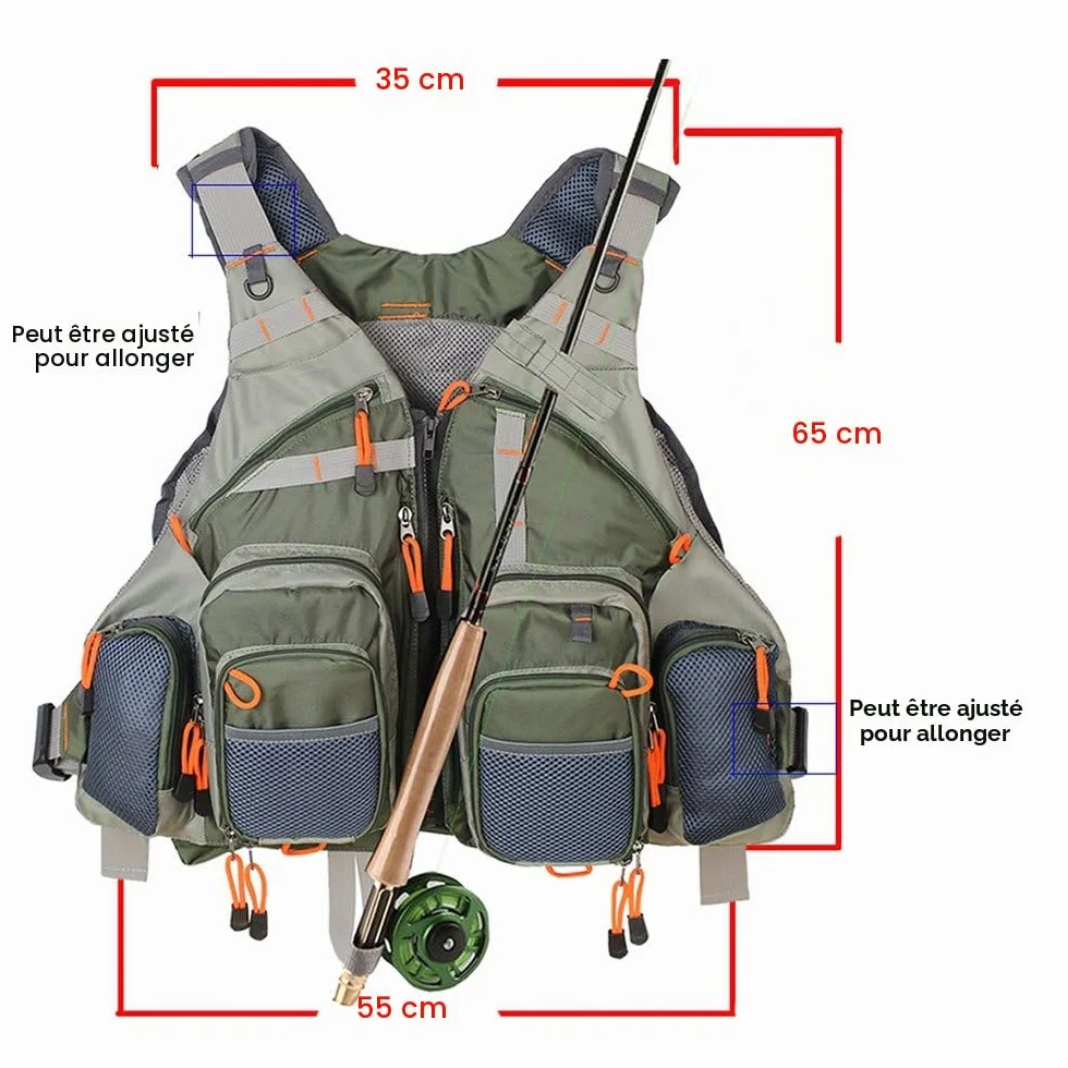Kylebooker Gilet de pêche à la Mouche Taille réglable Hommes Femmes
