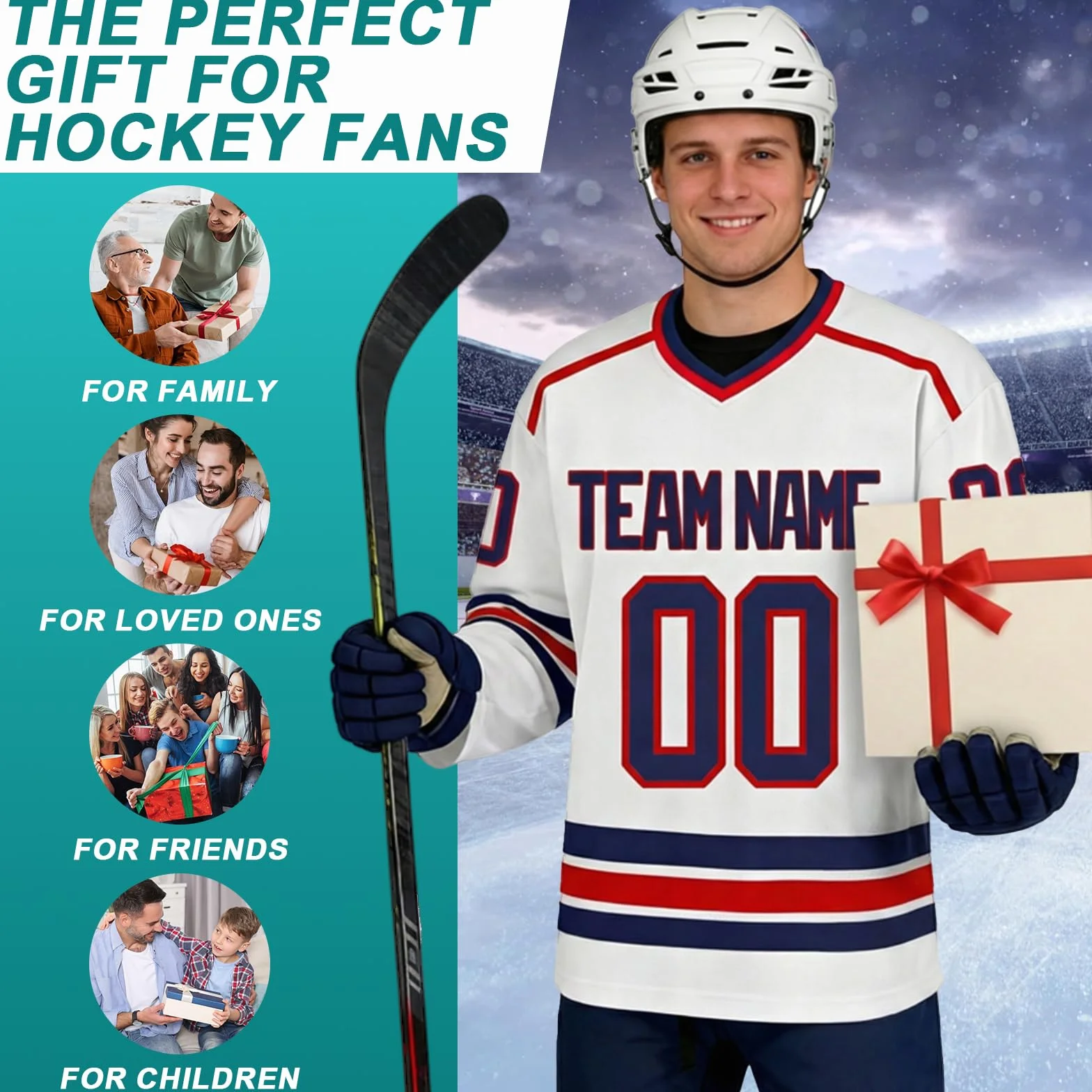 Maillot de Hockey Personnalisable Nom d'Équipe Tissu Respirant Maillé Hommes
