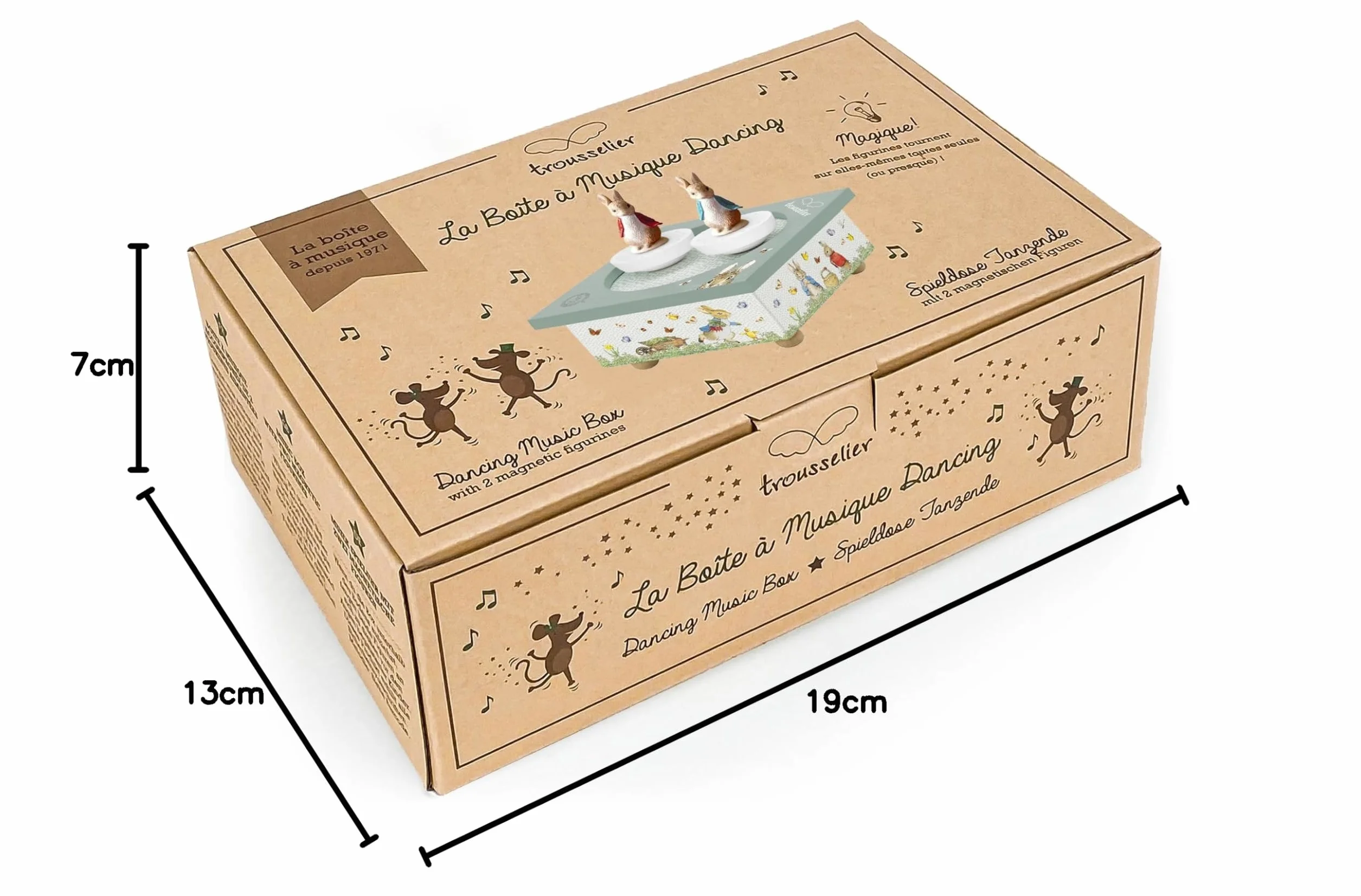 TROUSSELIER Pierre Lapin Peter Rabbit Boîte à Musique Bébé Dancing en Bois Figurines Amovibles Cadeau Naissance Mozart