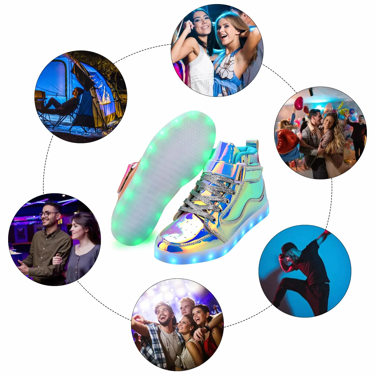 Chaussures lumineuses à LED USB Baskets montantes phosphorescentes homme femme danse fête