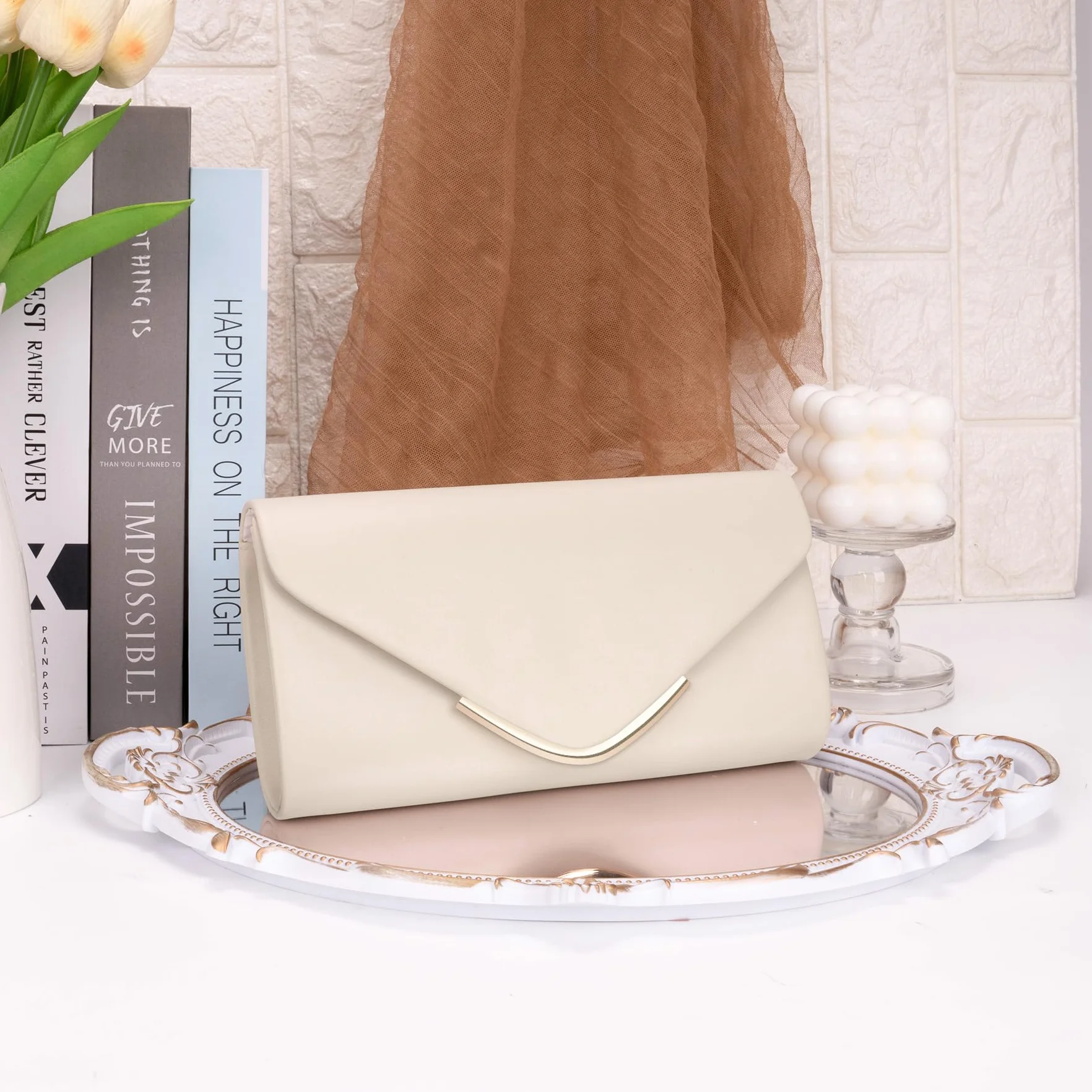 Larcenciel Pochettes et Clutches Femme, Sac à Main Élégante avec Bandoulière Détachable Sacoche Femme