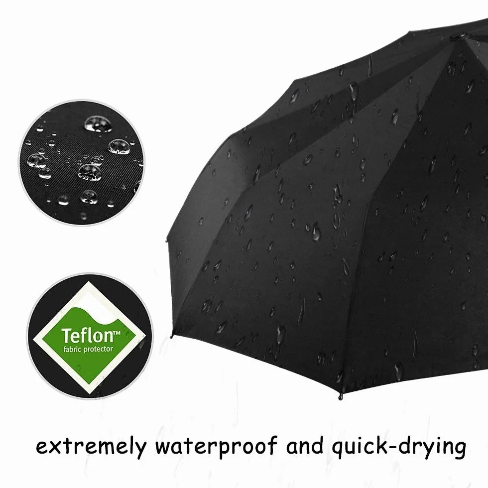 Parapluie Pliant Automatique Imperméable Homme Noir 106 cm 10 Baleines Anti Vent