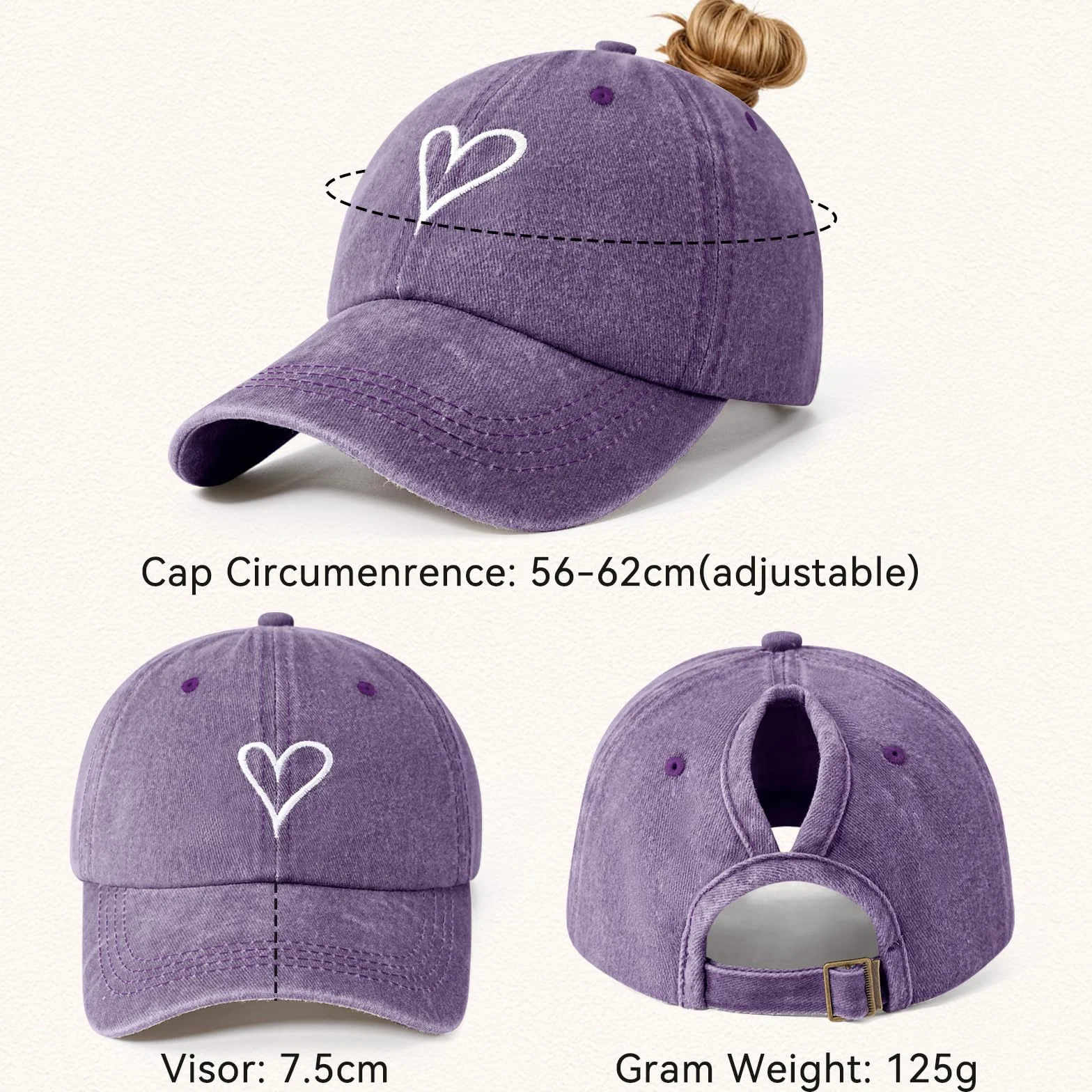 Casquette Queue de Cheval Femme Coton Anti UV Sport Vintage Baseball