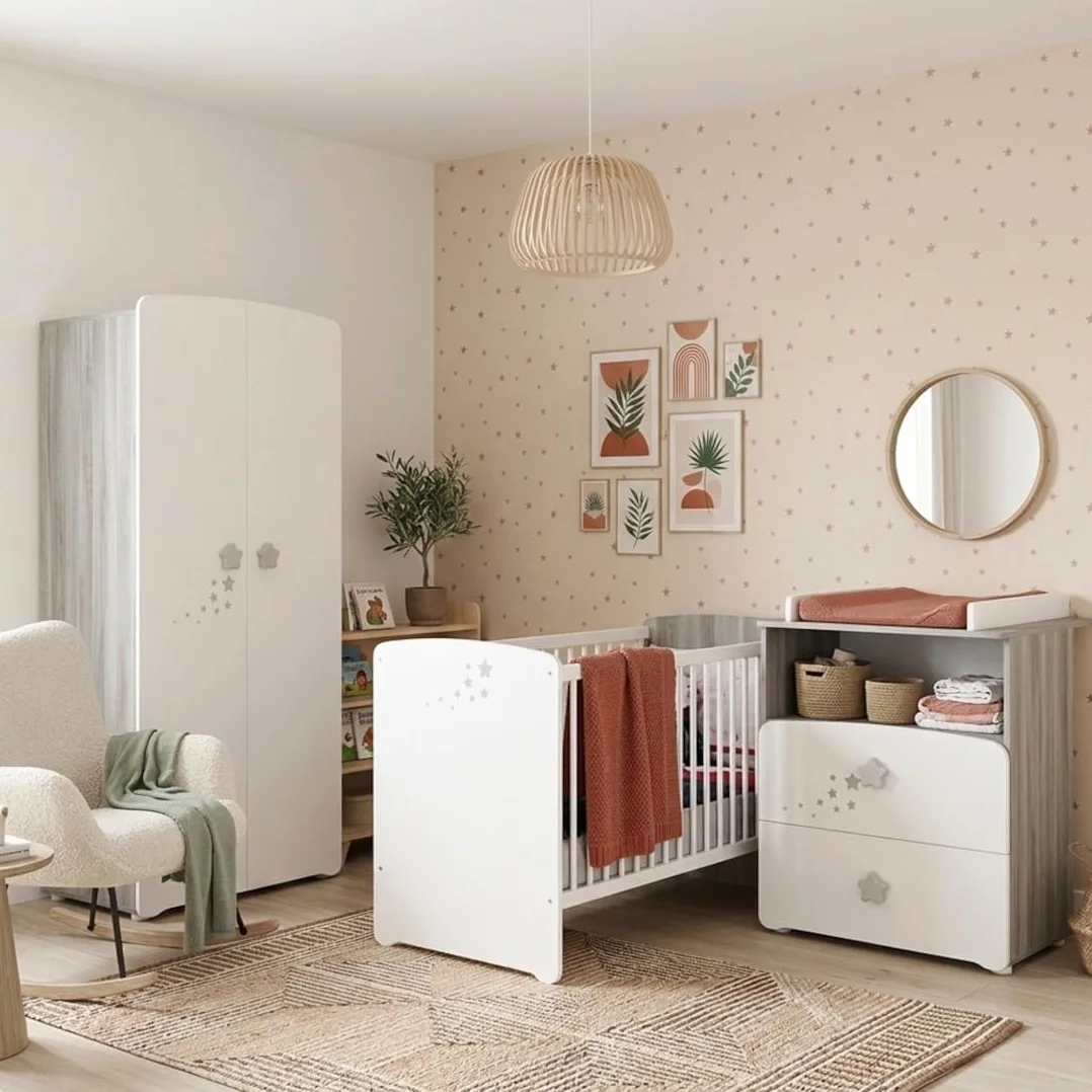 BabyPrice Armoire 2 Portes bébé 175x85x56cm Bois Blanc