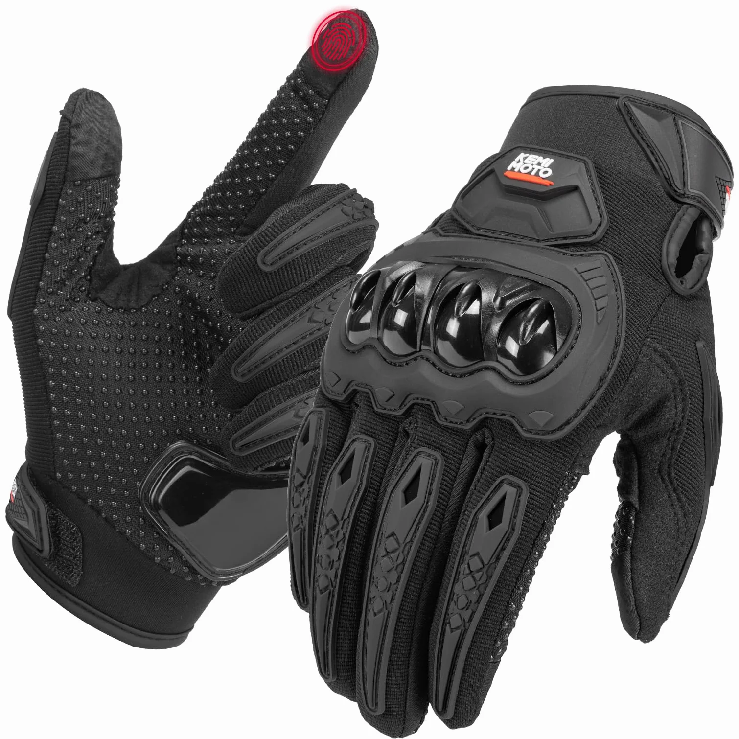 KEMIMOTO Gants Moto Été Homme, Knuckle Protection Respirant à Écran Tactile Plein Doigt pour Course Motocross VTT