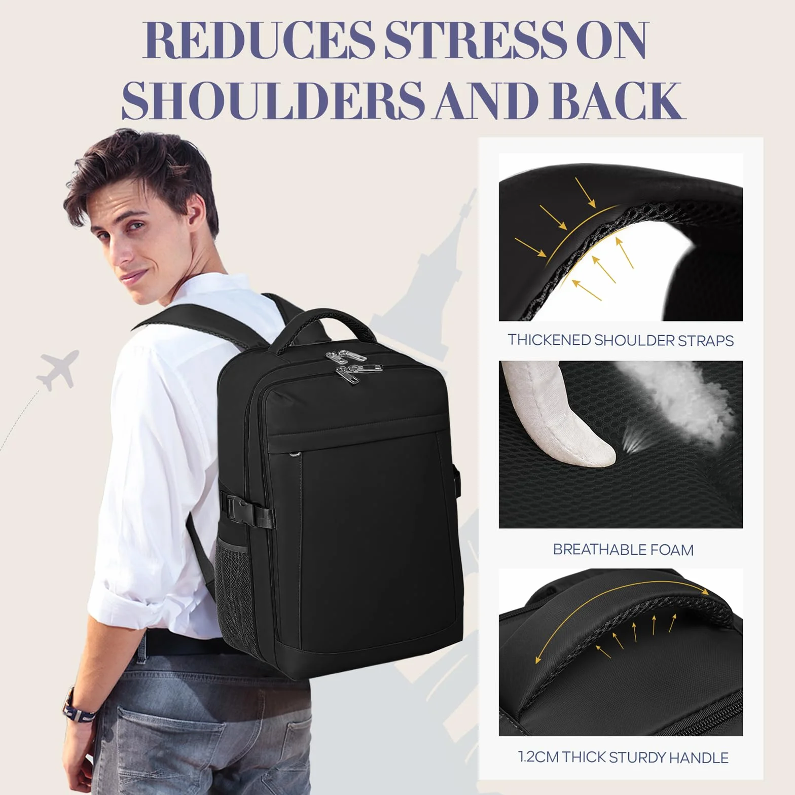 Sac à Dos Voyage Cabine Avion 40x30x20 pour Ryanair Bagages Cabine Antivol Résistant à l'Eau 24 L