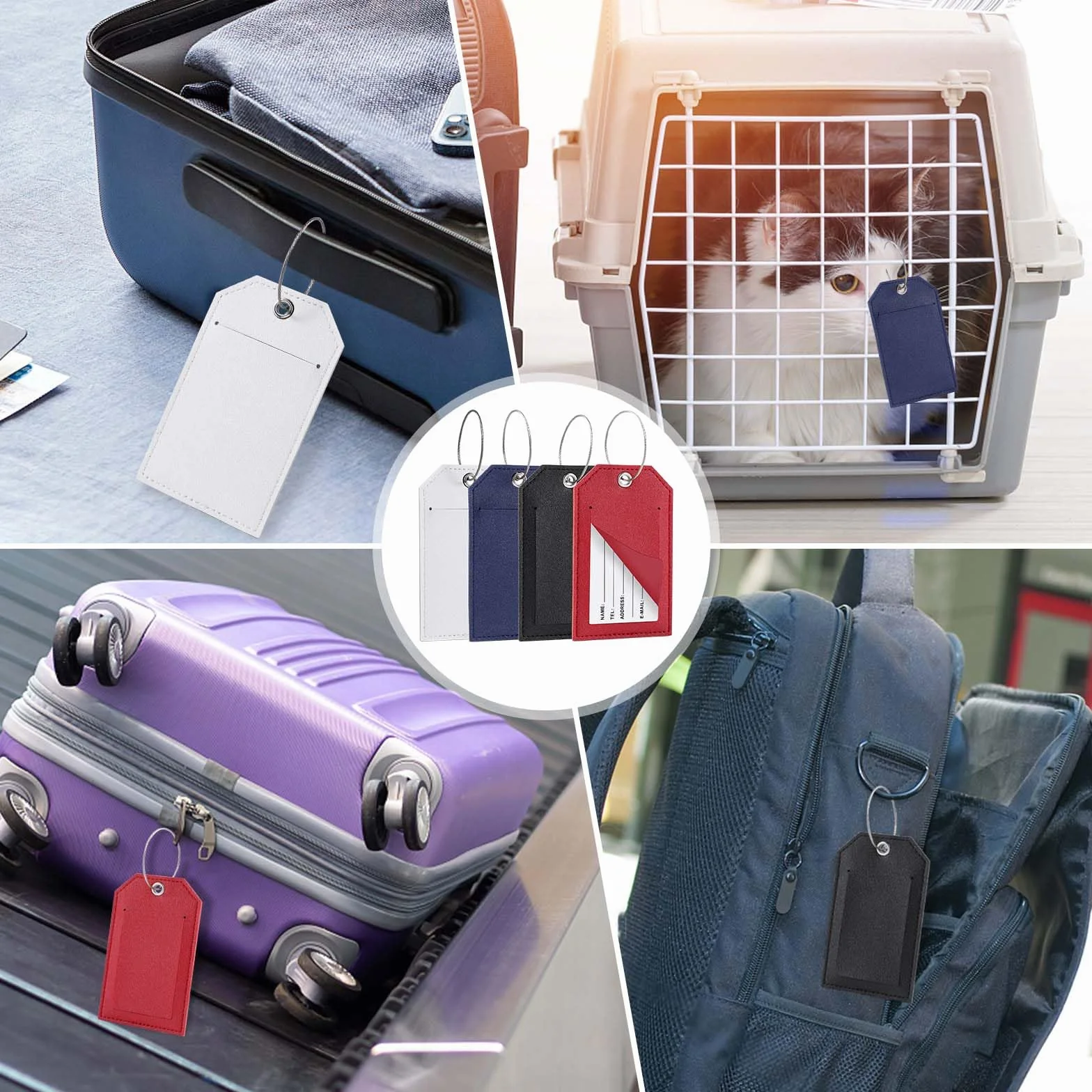 Étiquettes à Bagages en PU avec Carte d'Information Personnelle pour Valises et Sacs de Voyage