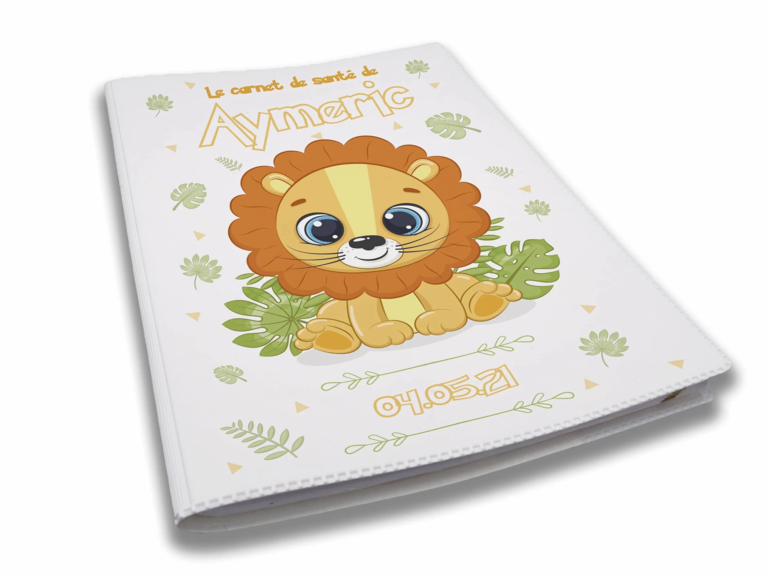 Protège carnet de santé personnalisé Lion Jungle, cadeau naissance original bébé
