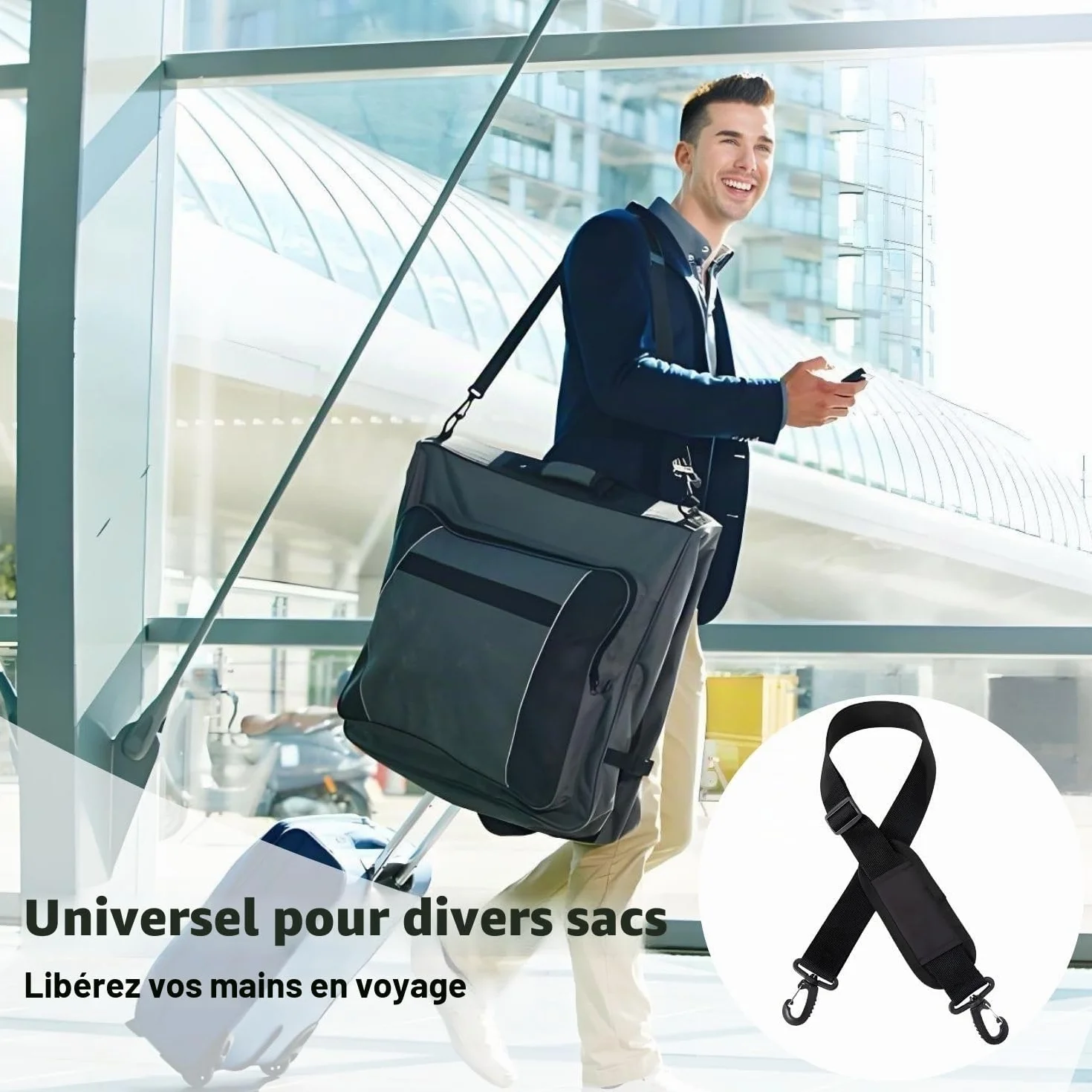 Bretelle Universelle pour Sac 90-160 cm Réglable Coussin d'Épaule 38 mm Sangle de Remplacement Sac à Dos Voyage Sportif