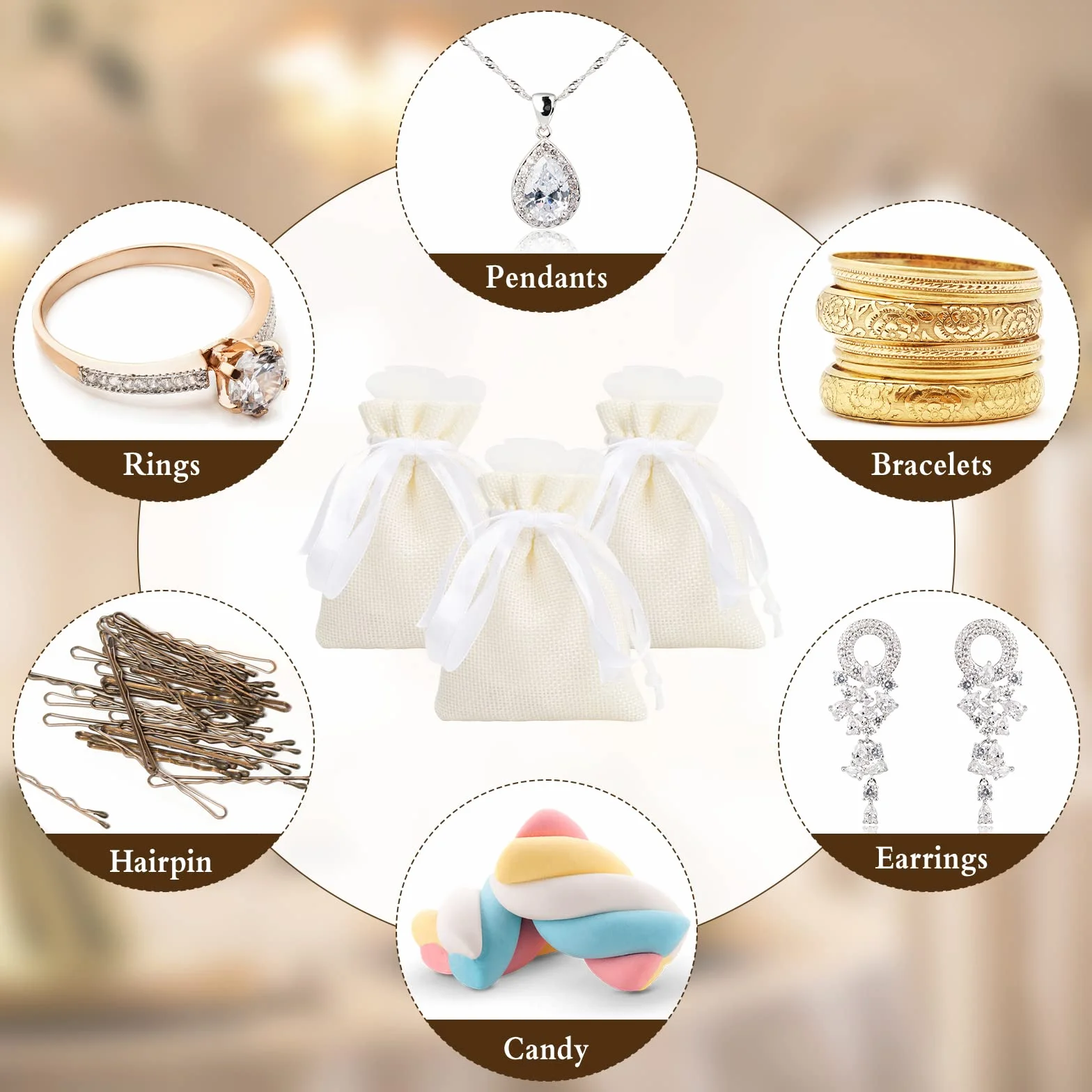 Sacs en Jute 30 Pcs Sachets avec Cordon Sac à Bijoux Organza Ruban Décoratif