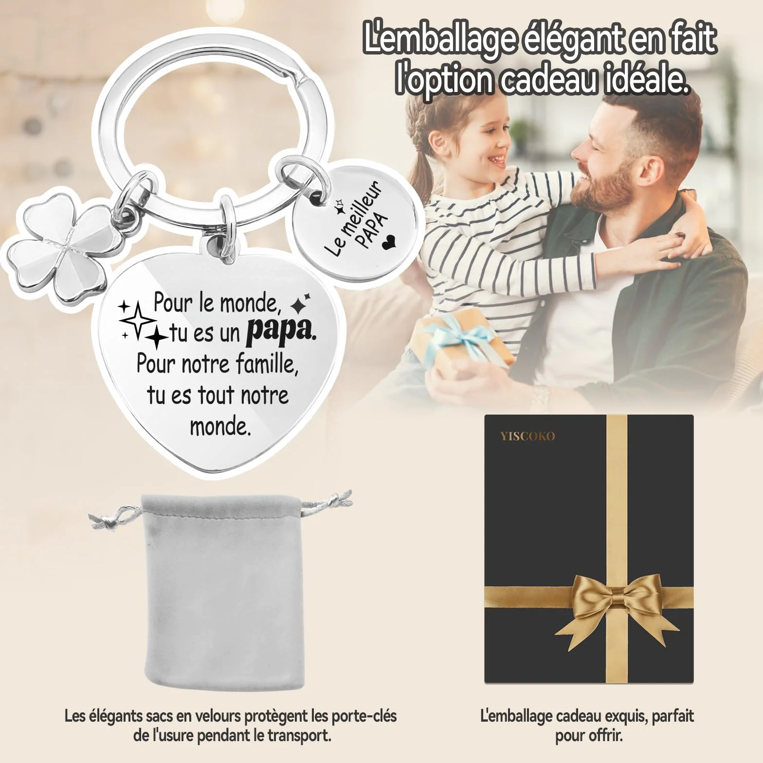 YISCOKO Porte Clés Hommes Cadeau Baptême Noel