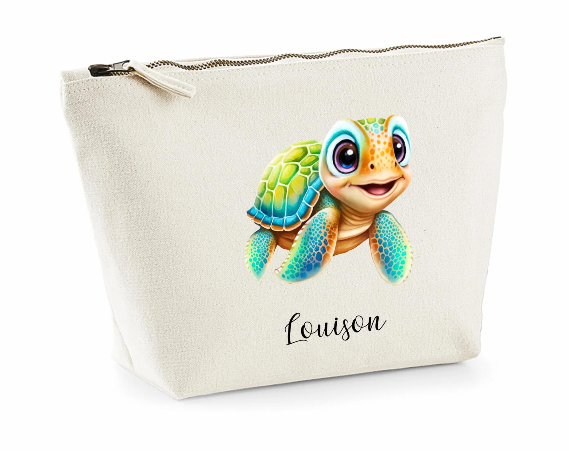 Trousse personnalisée en coton Bio Tortue SB104, trousse de toilette, cadeau personnalisé femme