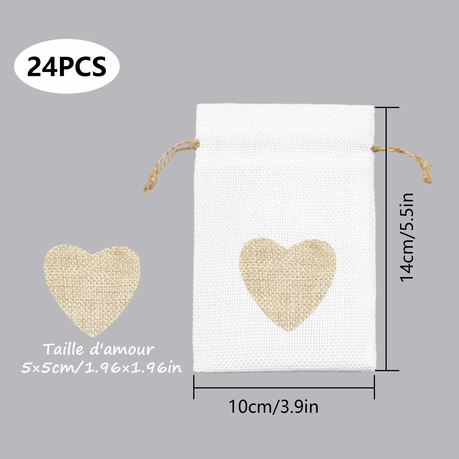 VEGCOO Sachets en Toile de Jute Motif de Coeur 10x14cm Multicolore pour Mariage Bonbons Cadeau