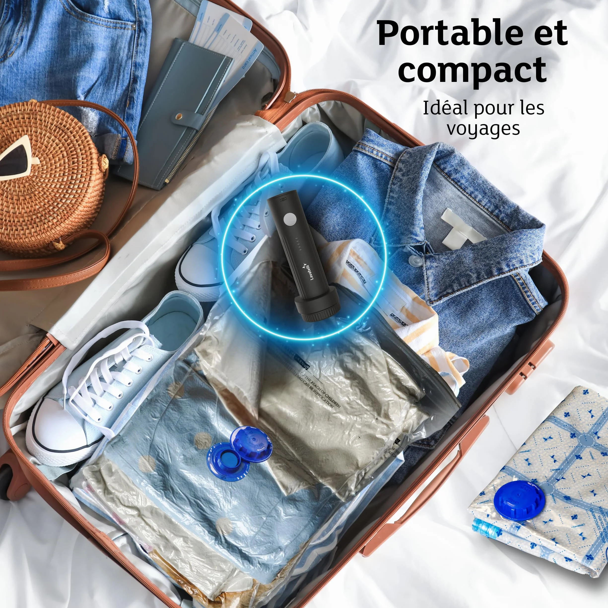 Pompe à Vide Portable USB-C pour Sac Sous Vide Vêtement Voyage Aspirateur Compact Sans Fil