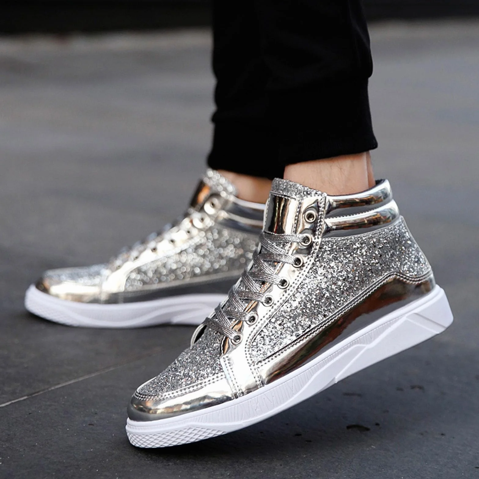 Chelsea Boots Homme Cuir Paillettes Chaussures Confortables Bottes Hommes Respirantes Antidérapantes