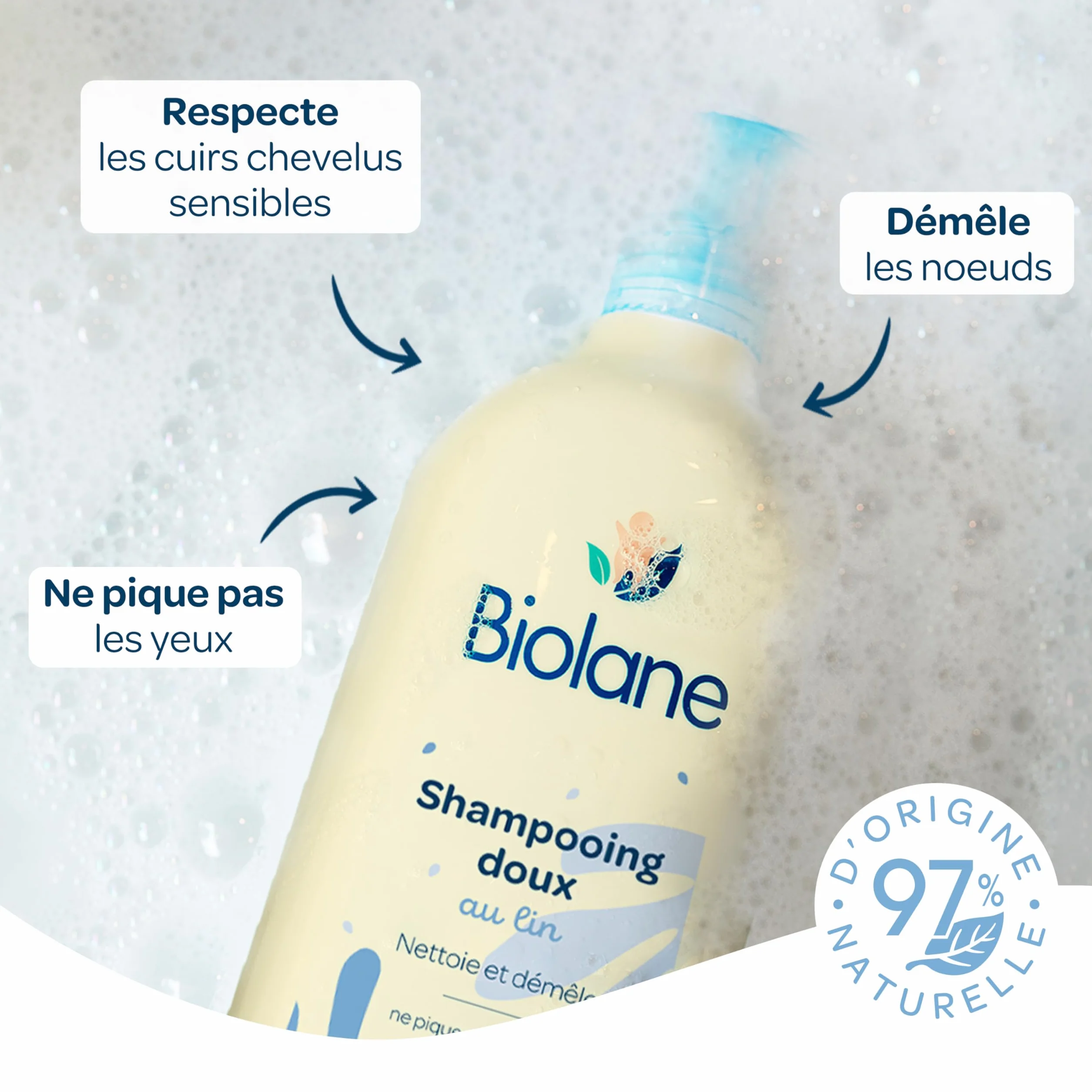 BIOLANE Shampoing Doux Bébé Démêlant Cheveux Lin Français 350 ml