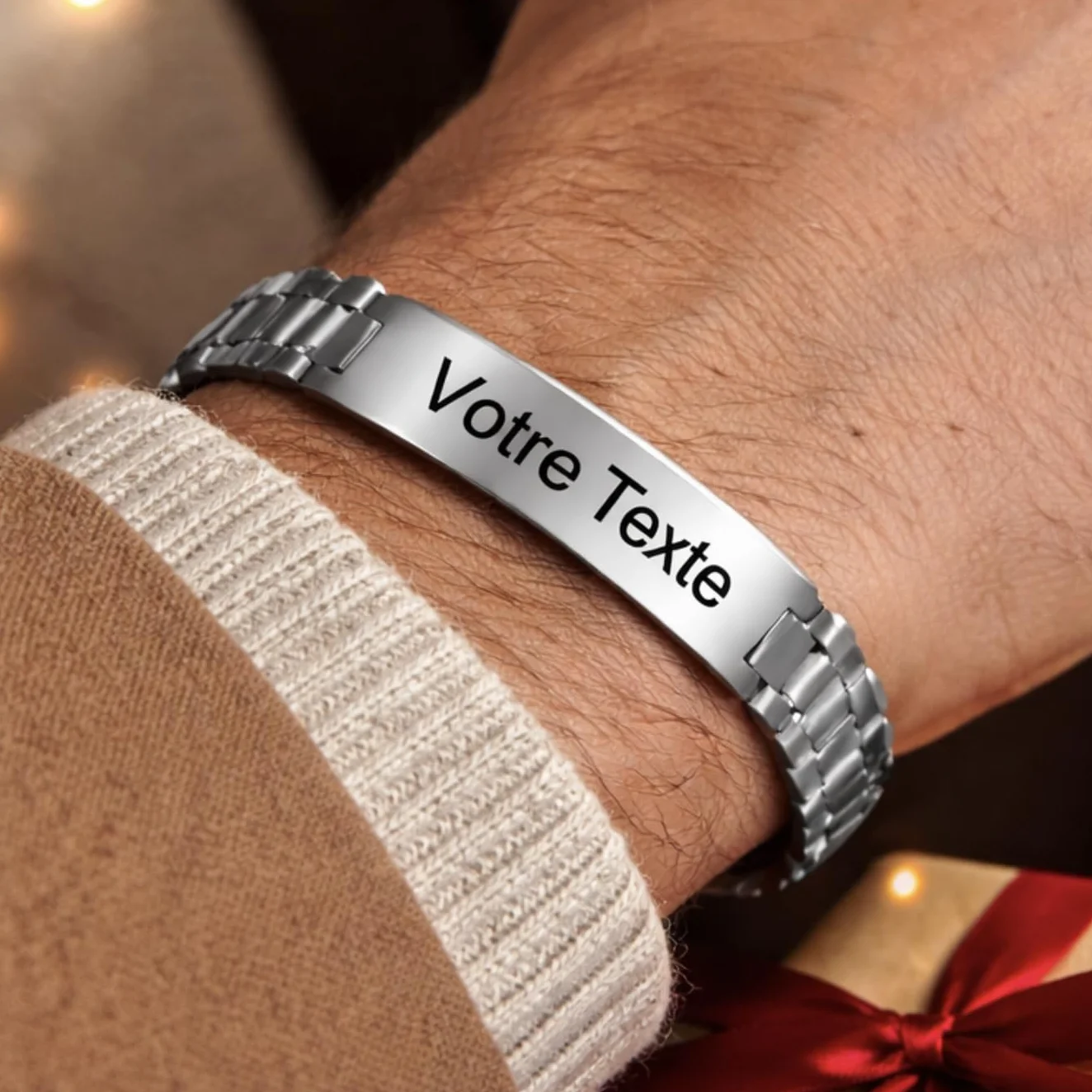 Gourmette Personnalisée Gravée en Acier Inoxydable - Bracelet Homme Cadeau Saint Valentin