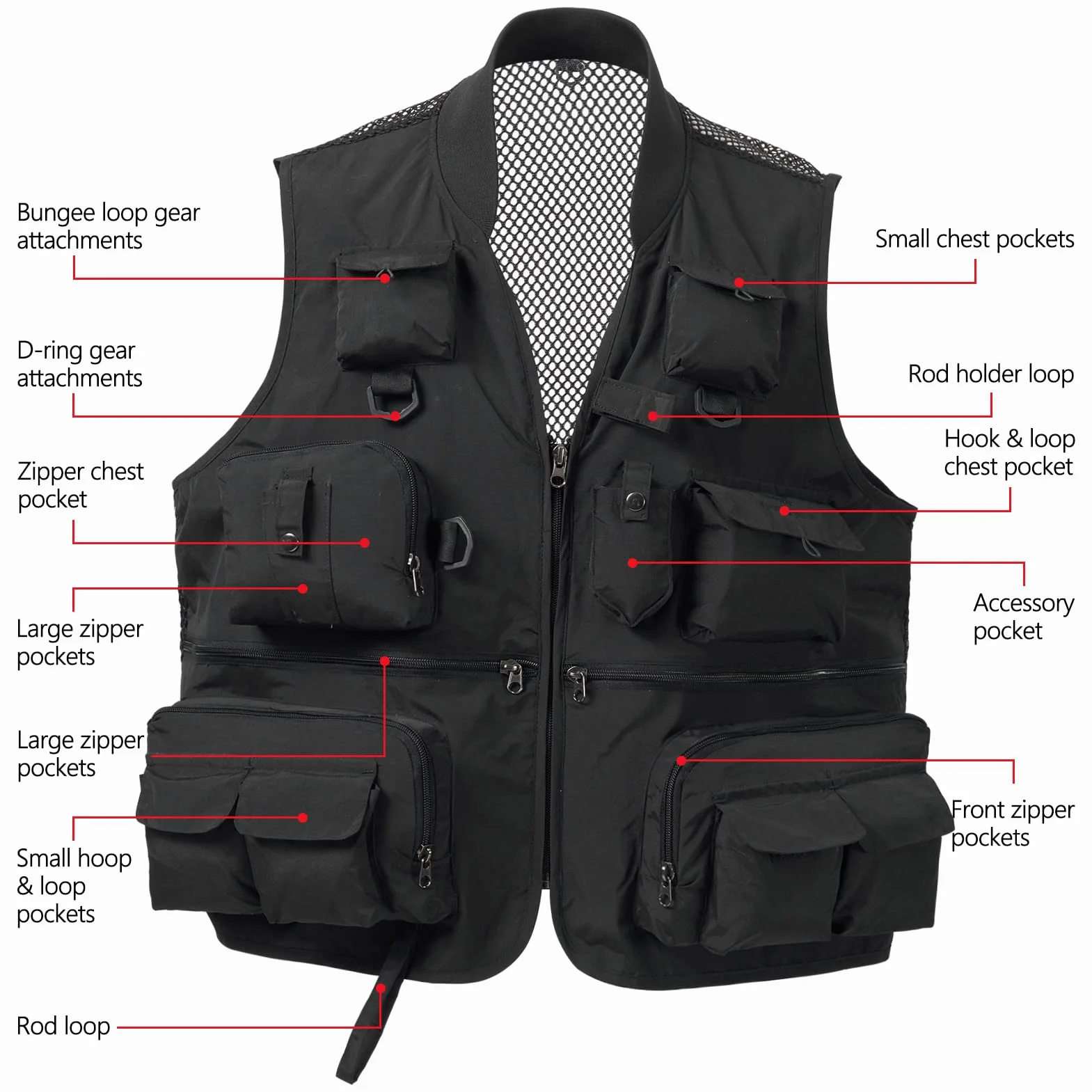 Bassdash Men's Women Photography Vest Mesh Back 6 Sizes