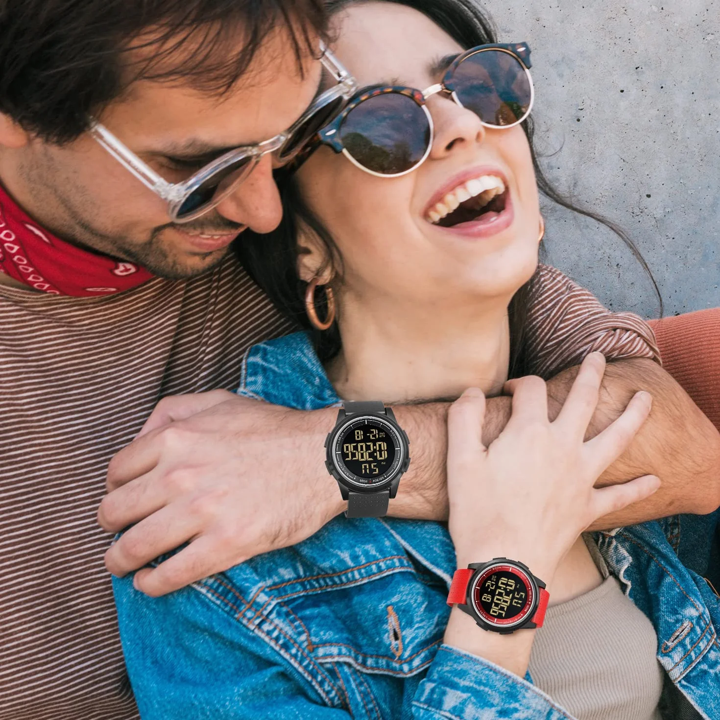 GOLDEN HOUR Montre Digitale étanche Ultra-Mince pour Hommes avec Affichage Grand Angle Bracelet en Caoutchouc