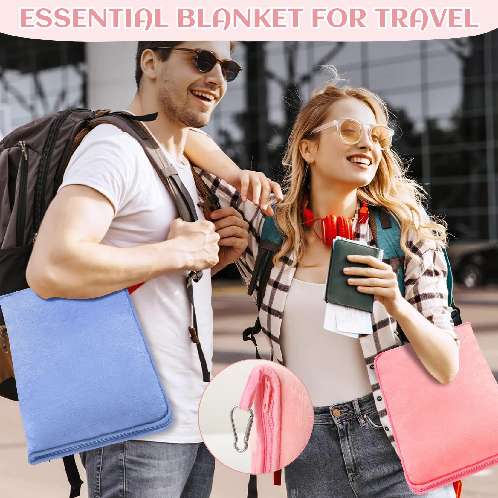 Couverture de Voyage Avion 2 en 1 Pliable pour Adultes et Enfants avec Étui Compacte