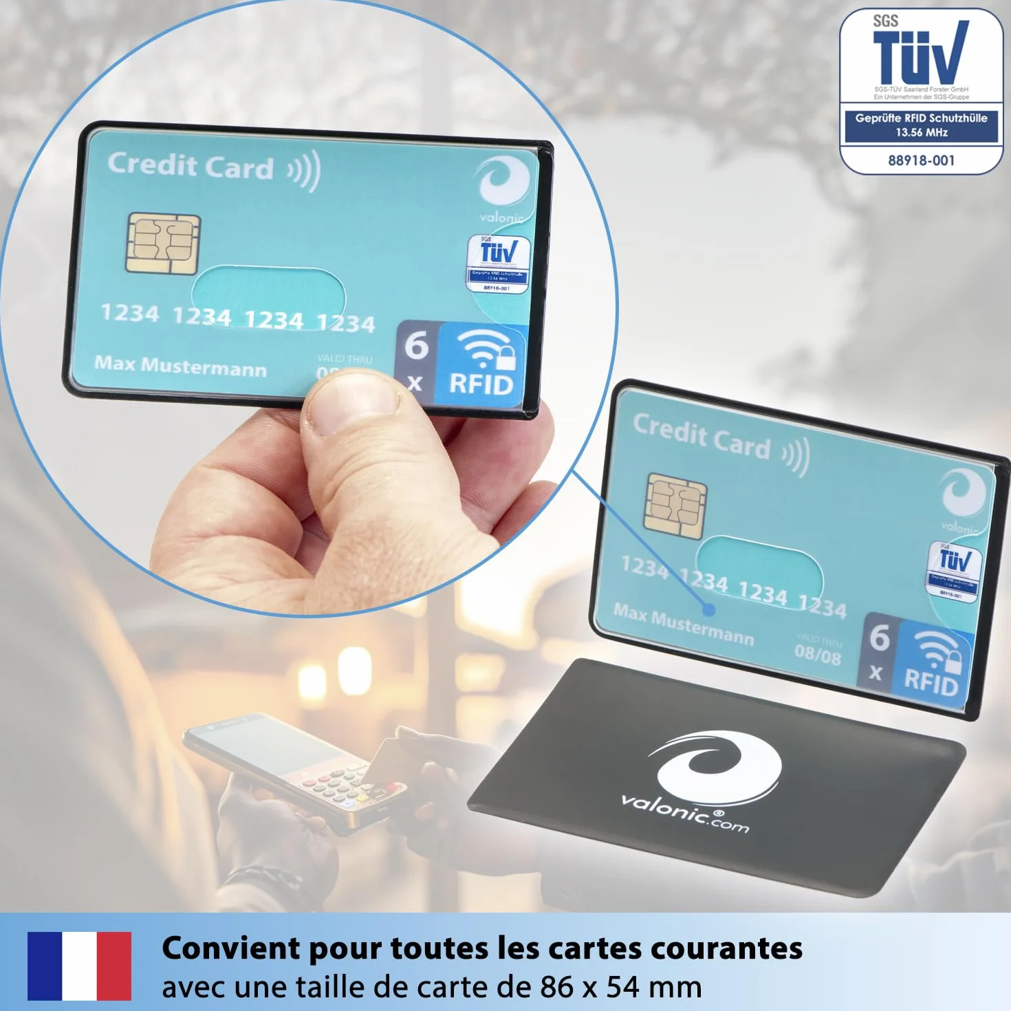Valonic Protection Carte bancaire 6 pièces Anti RFID NFC Plastique Transparent