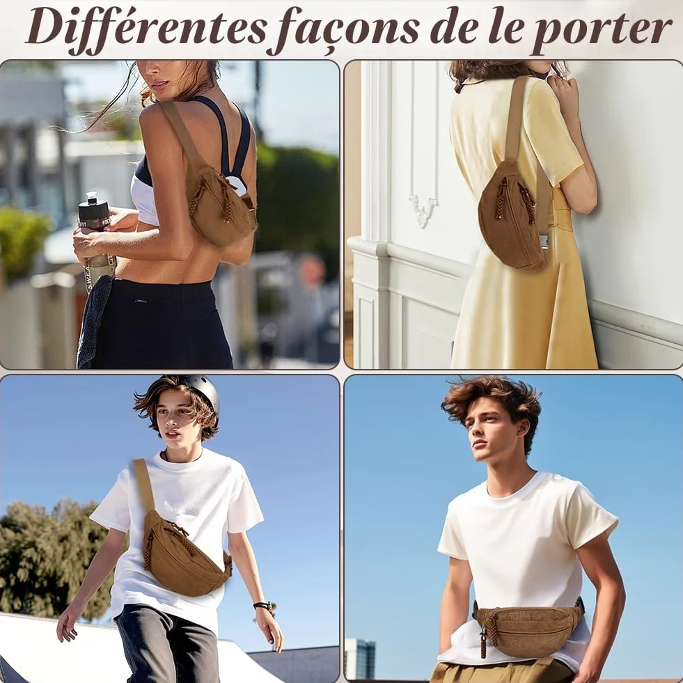 Sac Banane Velours Côtelé pour Femme avec Sangle Réglable, Sac de Voyage Polyvalent