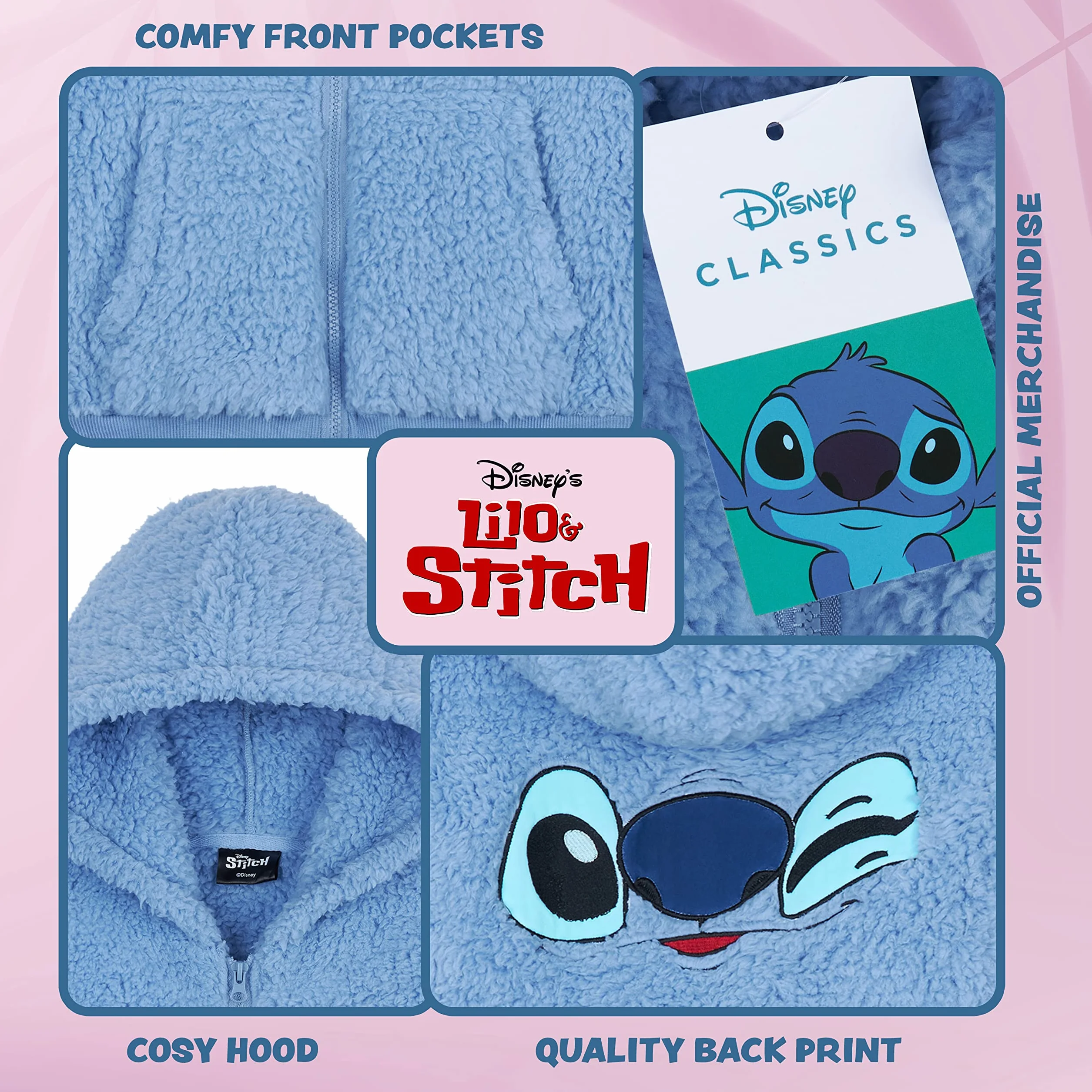 Disney Sweat Zippé Fille Stitch Polaire Sherpa Enfant 7-18 Ans