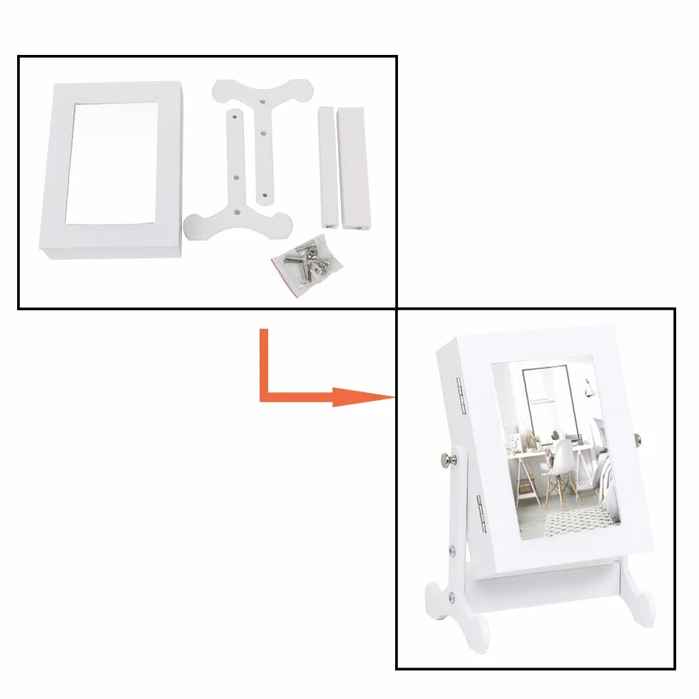 Alightup Armoire à Bijoux avec Miroir, Organisateur sur Pieds Verrouillable Blanc