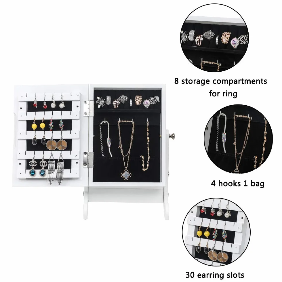 Alightup Armoire à Bijoux avec Miroir, Organisateur sur Pieds Verrouillable Blanc