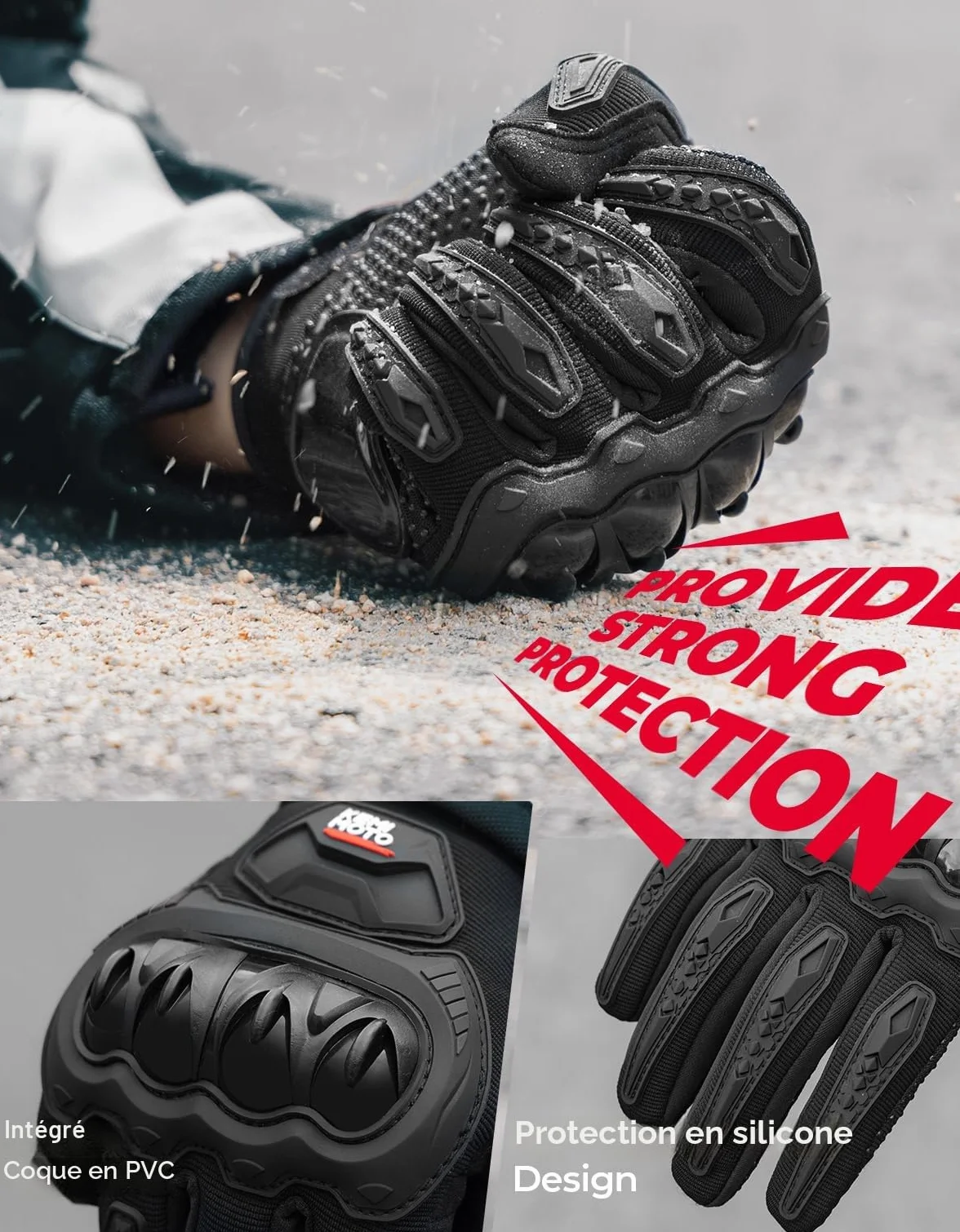 KEMIMOTO Gants Moto Été Homme, Knuckle Protection Respirant à Écran Tactile Plein Doigt pour Course Motocross VTT