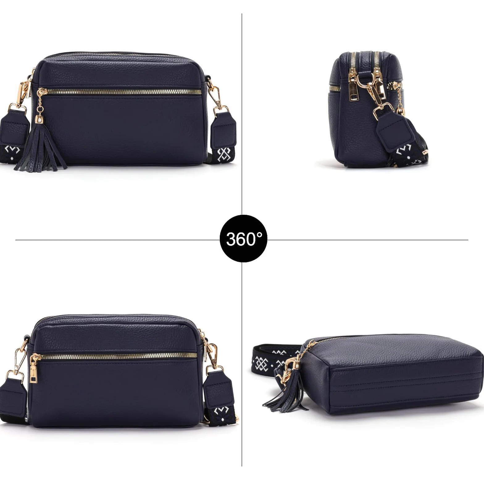 Sac à main femme bandoulière 4 compartiments cuir PU noir LANXINGLUO