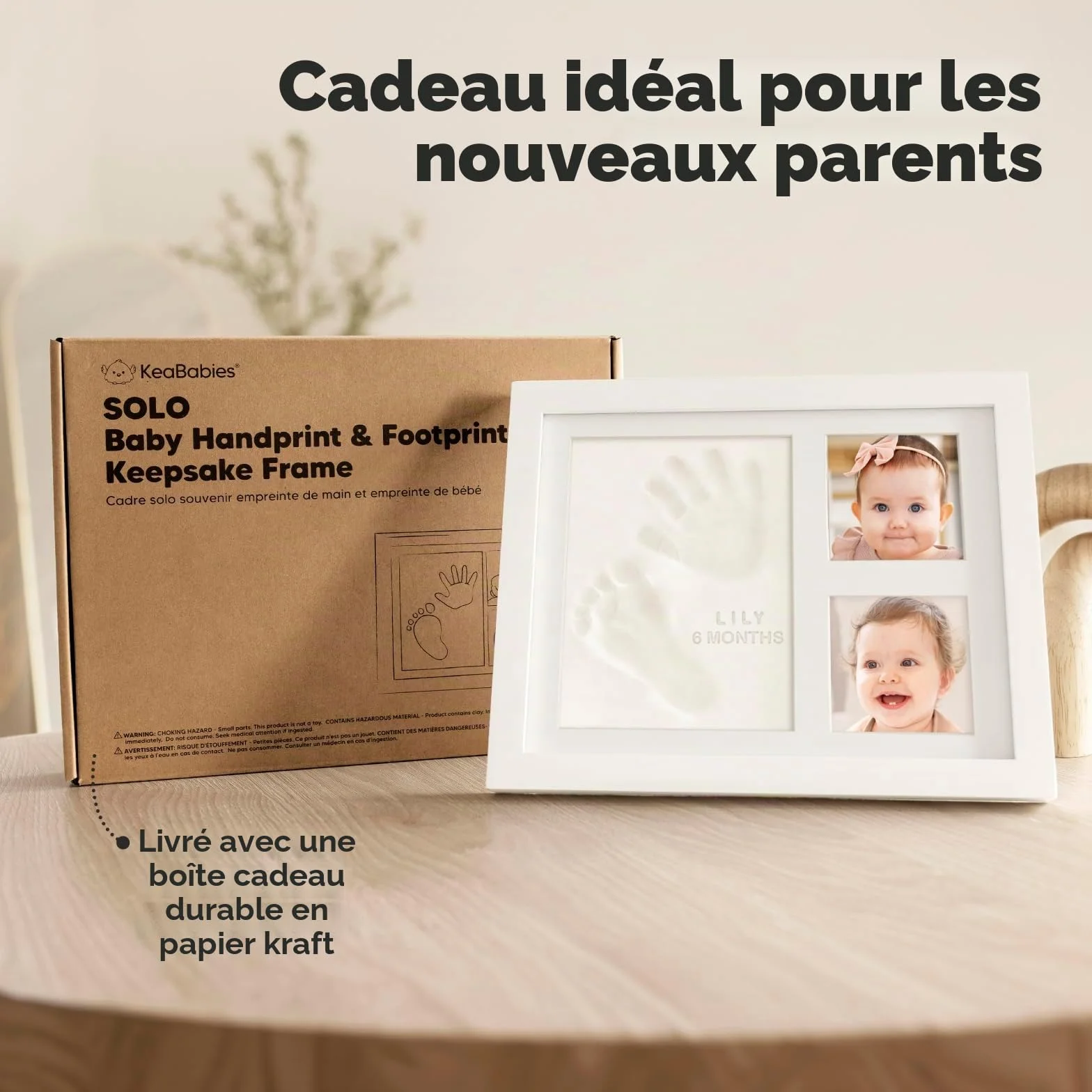 Kit Souvenir Empreinte Bébé - Cadre Photo Nouveau-Né - Kit d'Art Mémoire - 28cm x 22cm, Alpine White