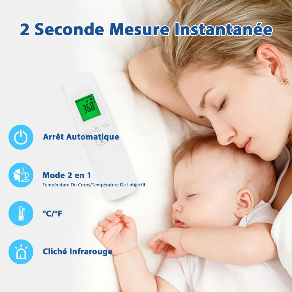 Thermomètre Frontal Médical Digital Sans Contact Infrarouge Précise Écran LCD