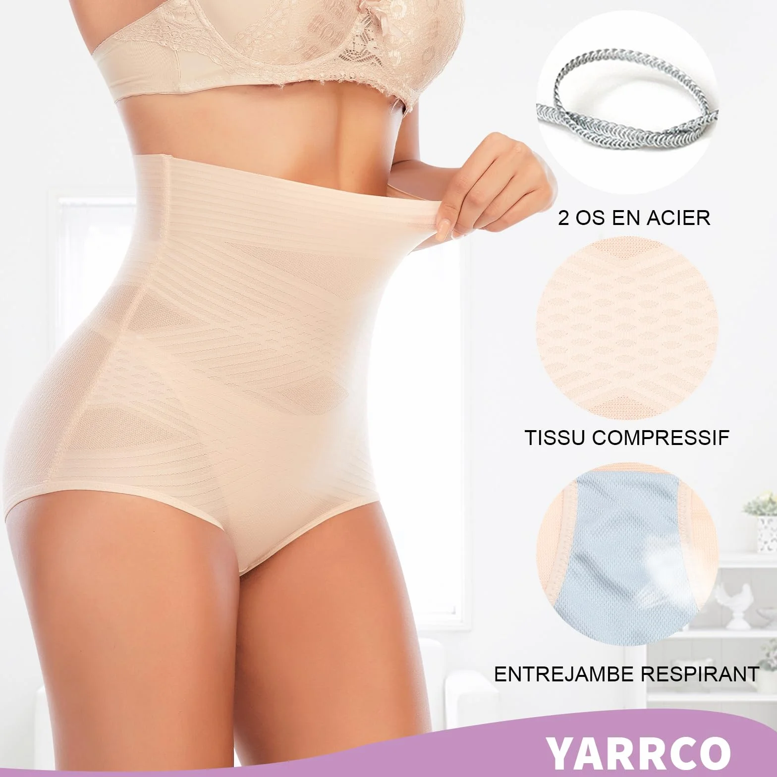 YARRCO Culotte Gainante Femme Ventre Plat Taille Haute Invisible Shapewear