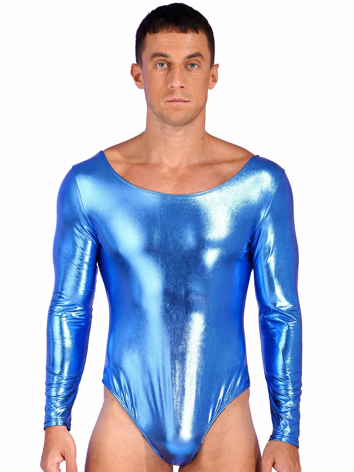 Alvivi Homme Combinaison à Manches Longues Similicuir Brillant Justaucorps Danse Gymnastique Clubwear L-3XL