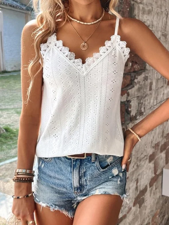 Haibang Débardeur Femme Dentelle sans Manche Top Caraco Été Chic