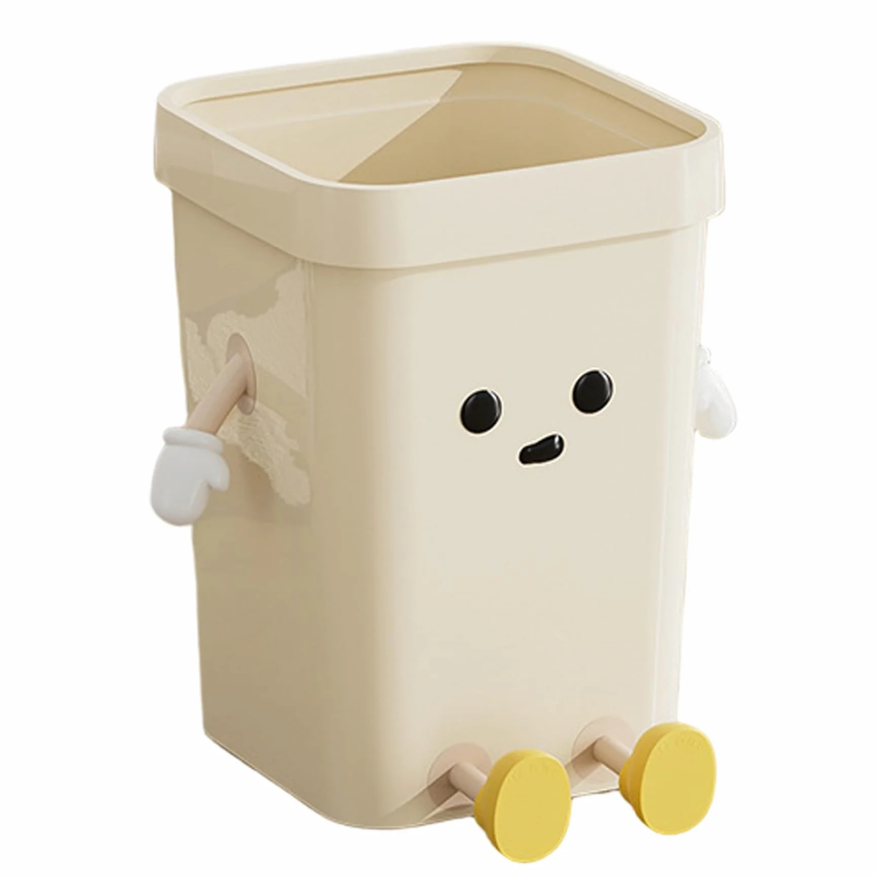 Poubelle mignonne 7L PP dessin animé avec yeux mains jambes corbeille ouverte cuisine bureau