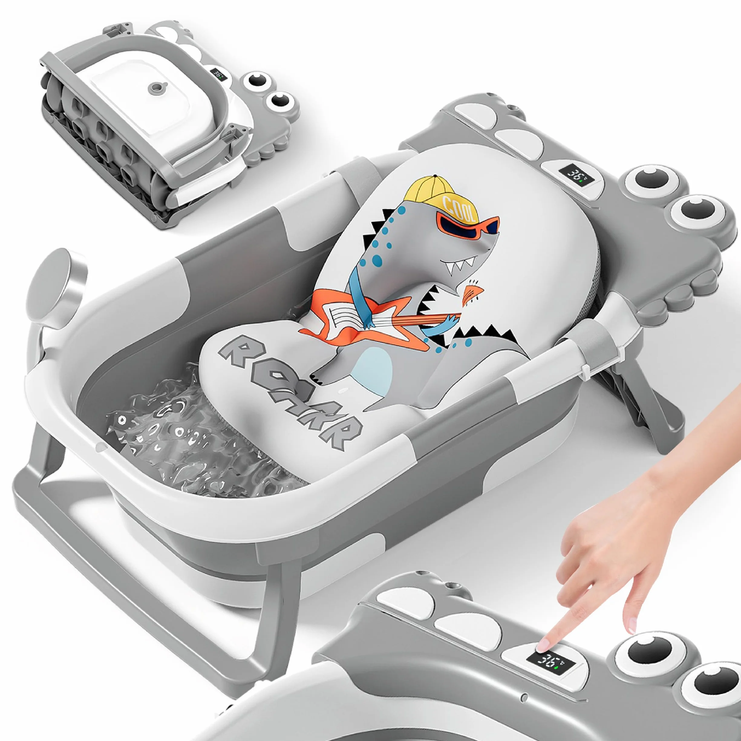 Baignoire Bébé Pliable XXL Avec Coussin De Bain Et Thermomètre Intégré - Baignoire Enfant Sur Pied