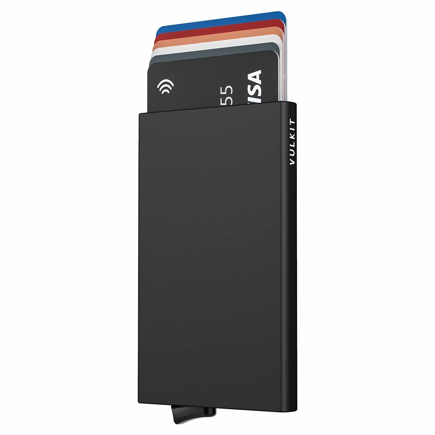 VULKIT Porte Carte Métallique Automatique Pop Up RFID Blocage pour 5 Cartes Noir