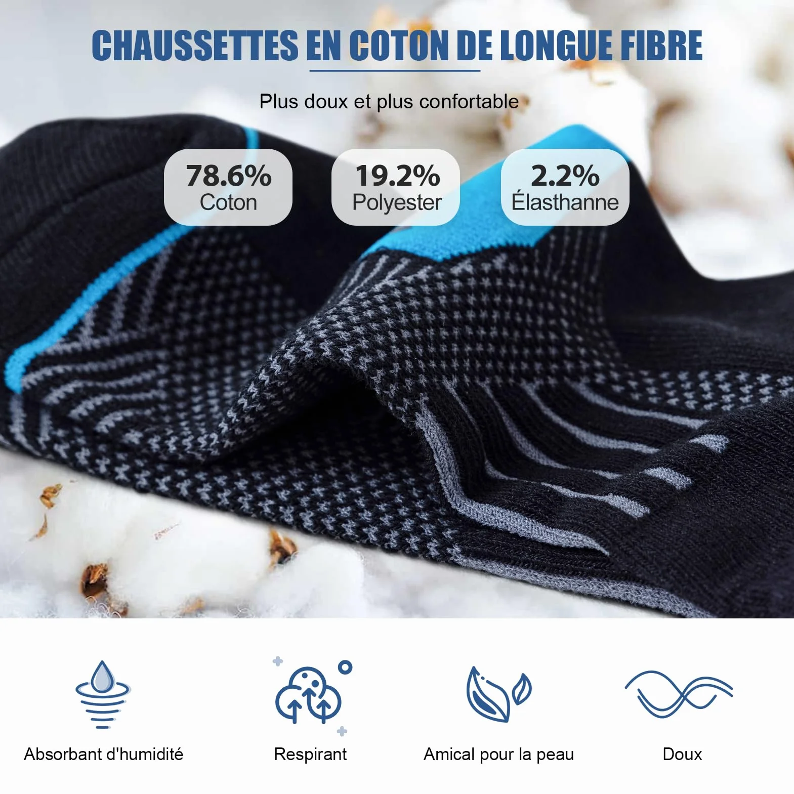 Niofind Chaussettes Homme Sport Lot de 6 Paires Coton Respirant Anti-transpiration Running Travail Randonnées